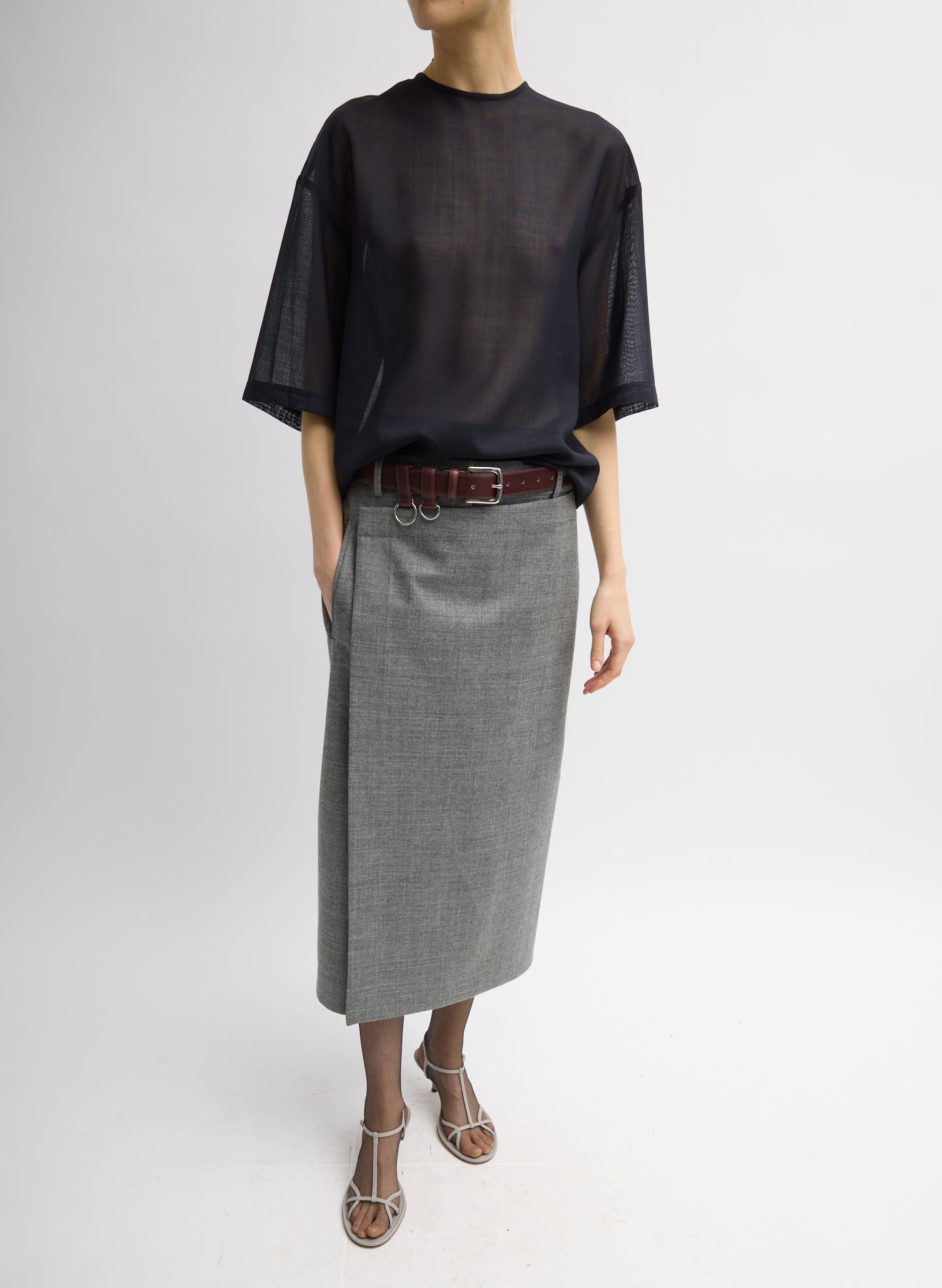TECHY BONDED WOOL WRAP MIDI SKIRT