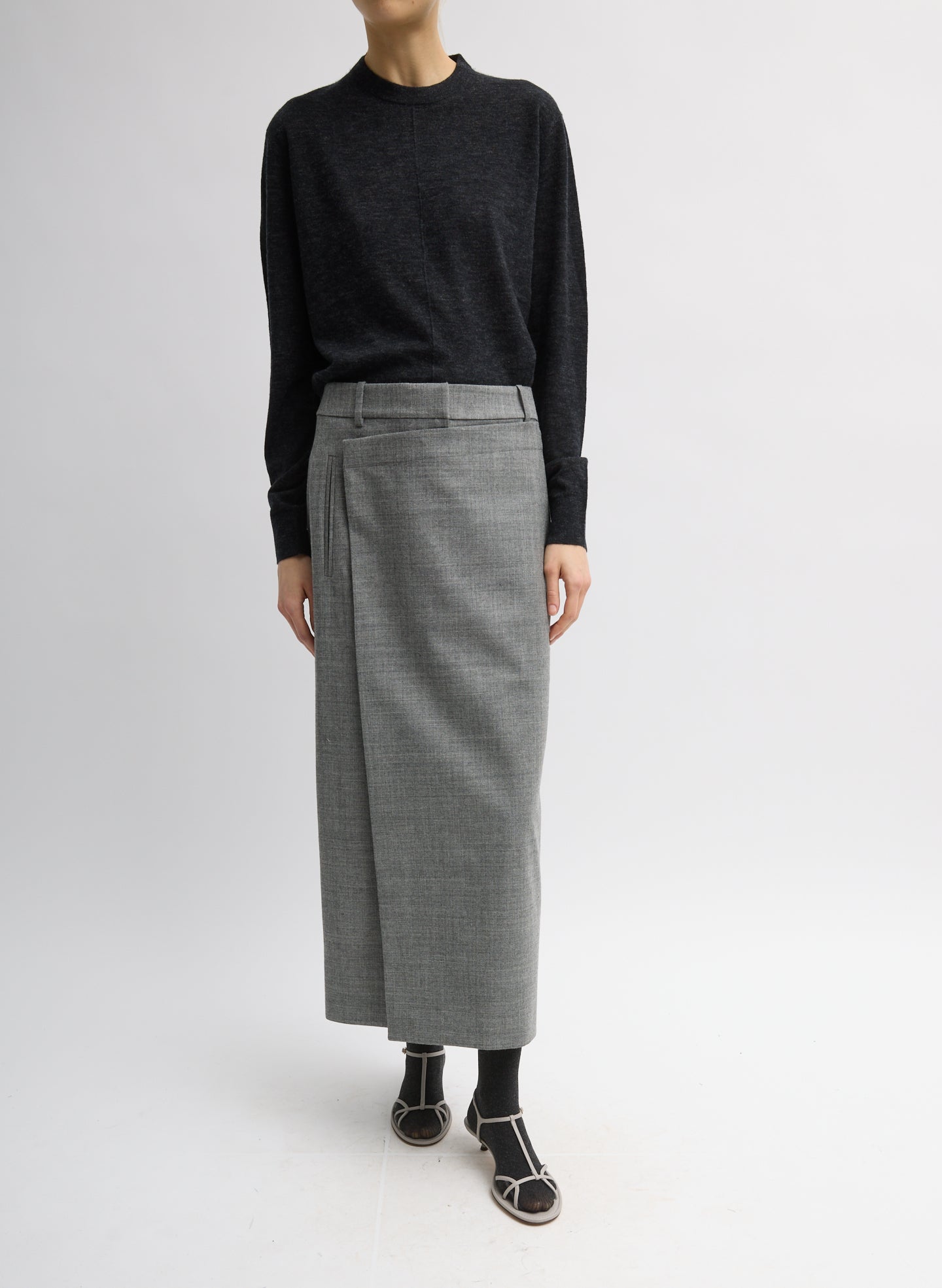 TECHY BONDED WOOL WRAP MAXI SKIRT