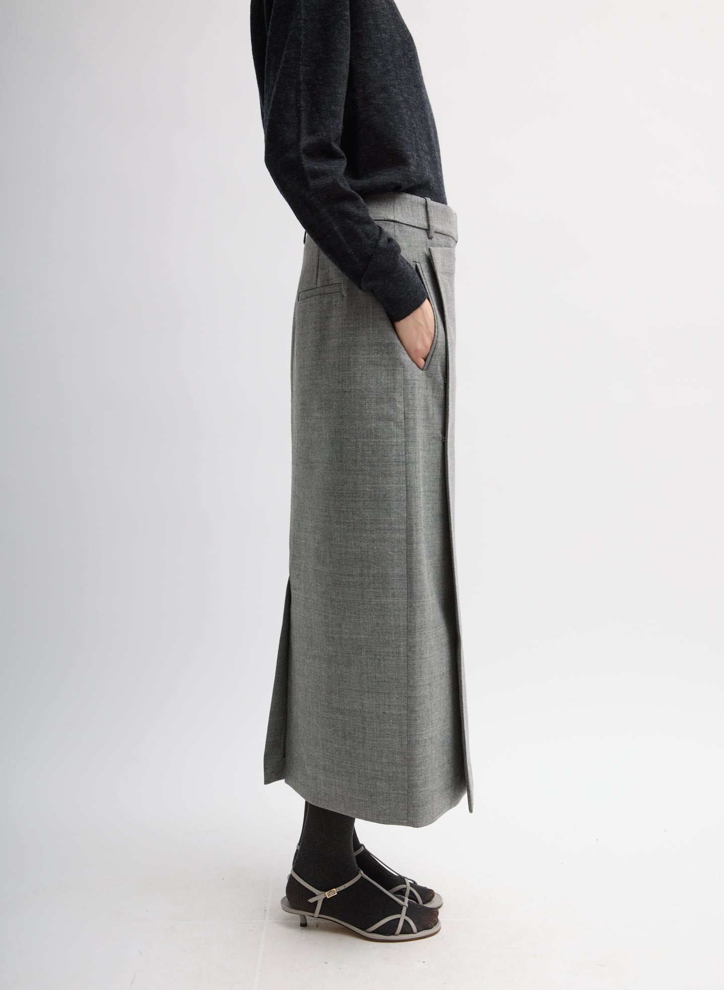 TECHY BONDED WOOL WRAP MAXI SKIRT