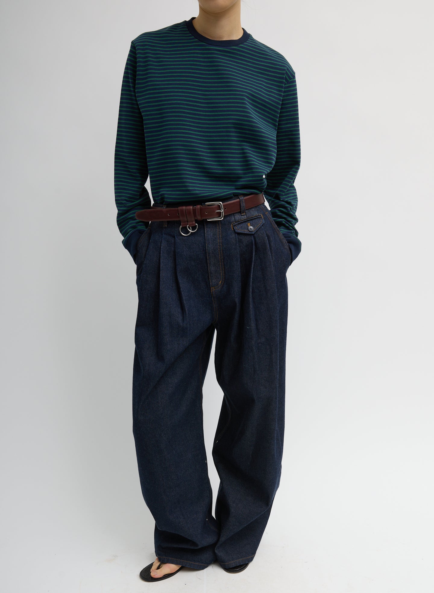 INDIGO DENIM TRIPLE PLEAT JEAN