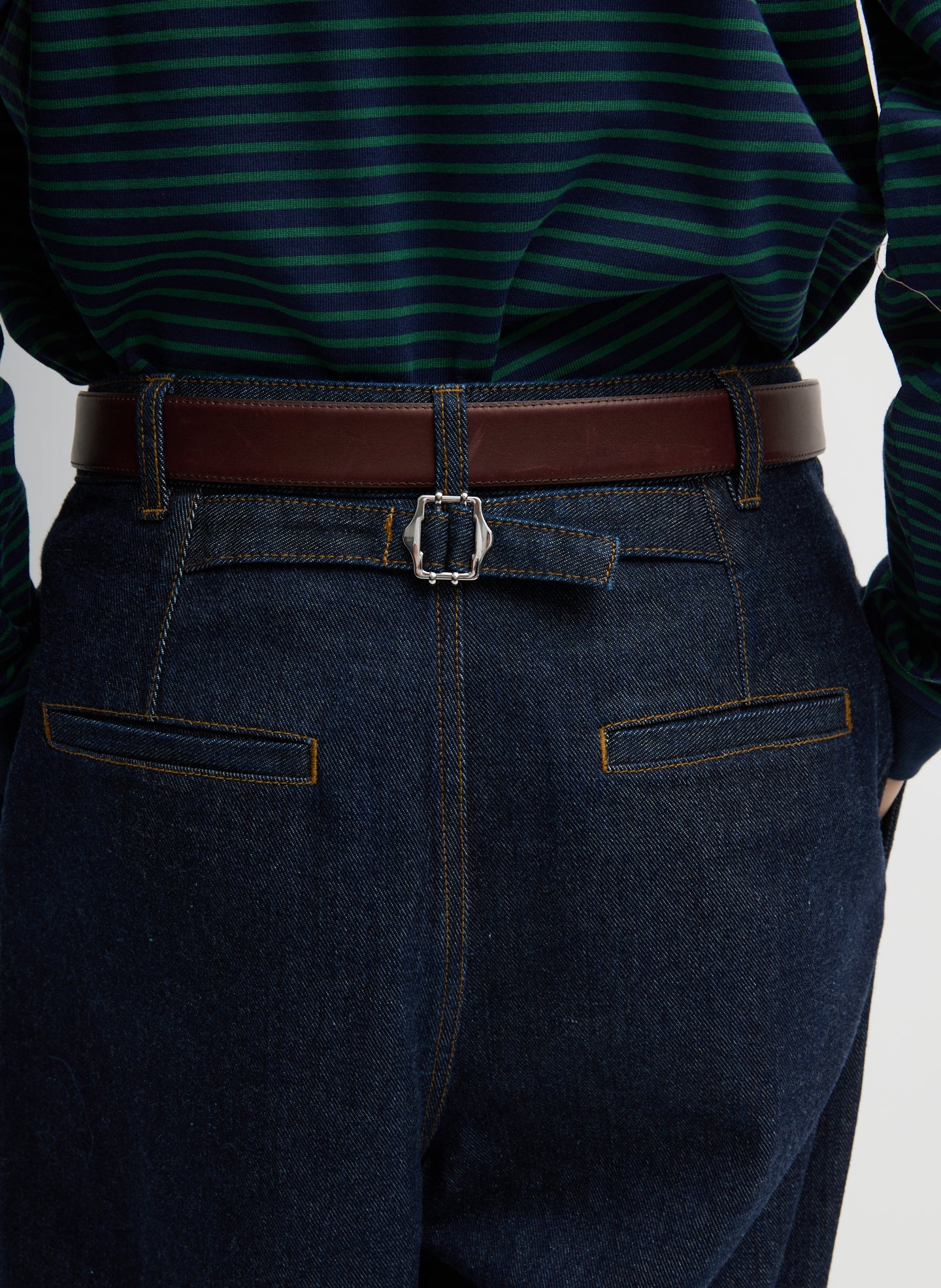 INDIGO DENIM TRIPLE PLEAT JEAN