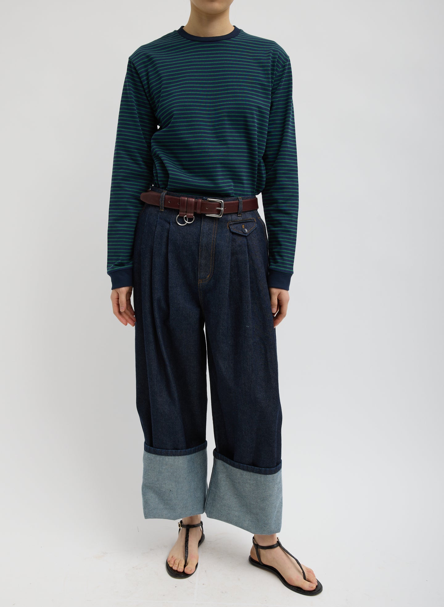 INDIGO DENIM TRIPLE PLEAT JEAN