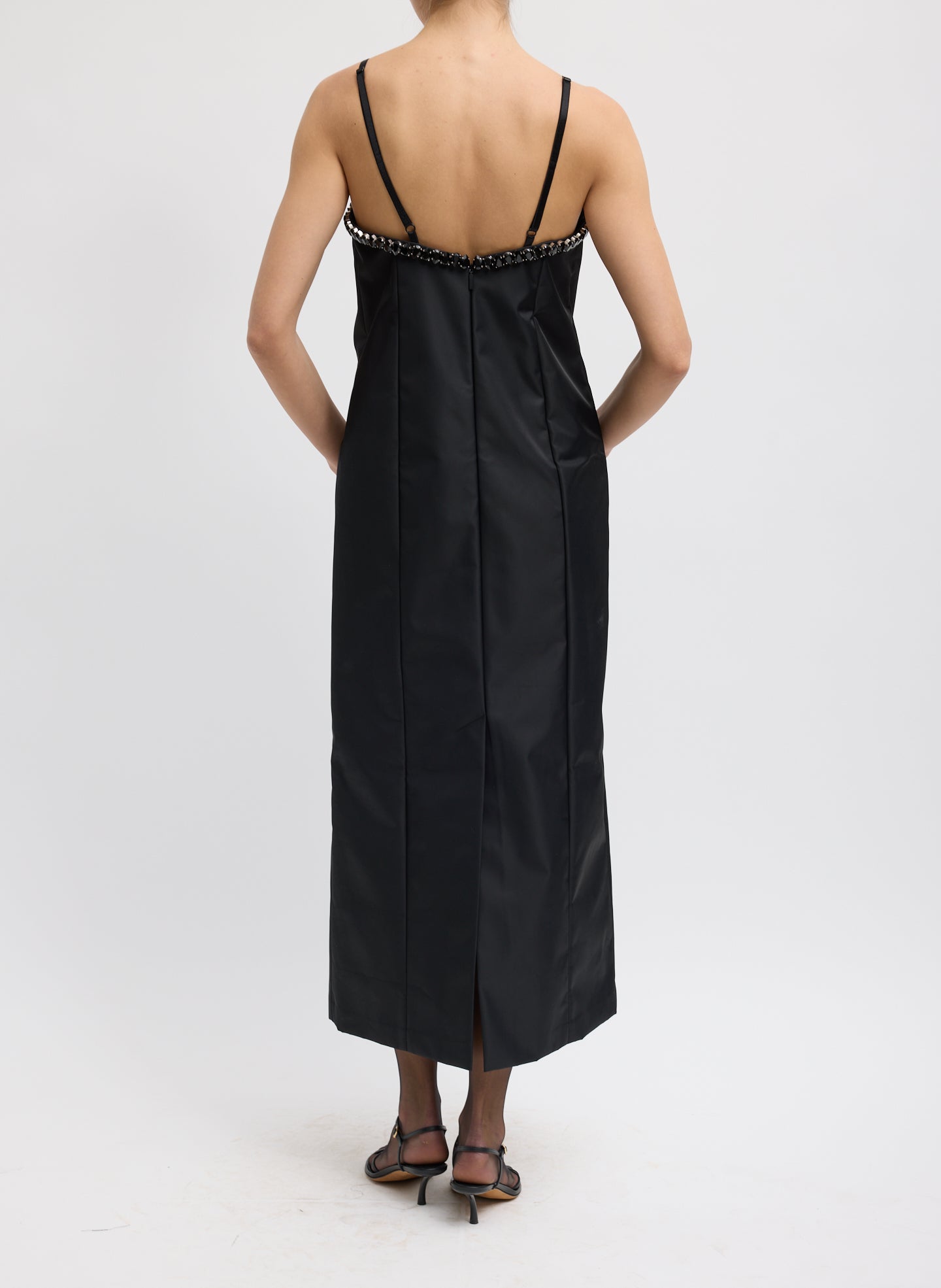 BONDED NYLON BEADED STRAPPY DRESS