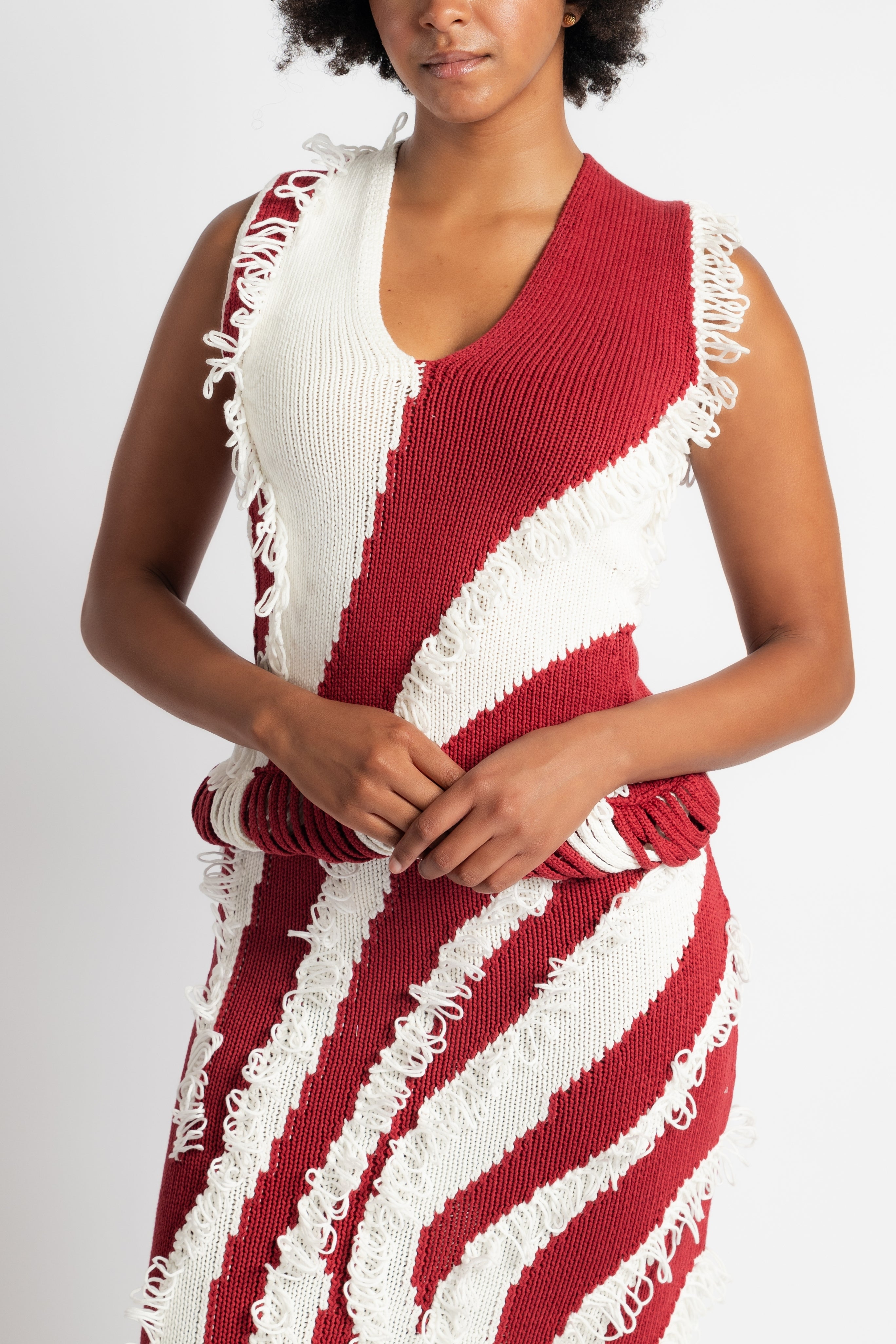 Roaring Fringe Knit Top in Red