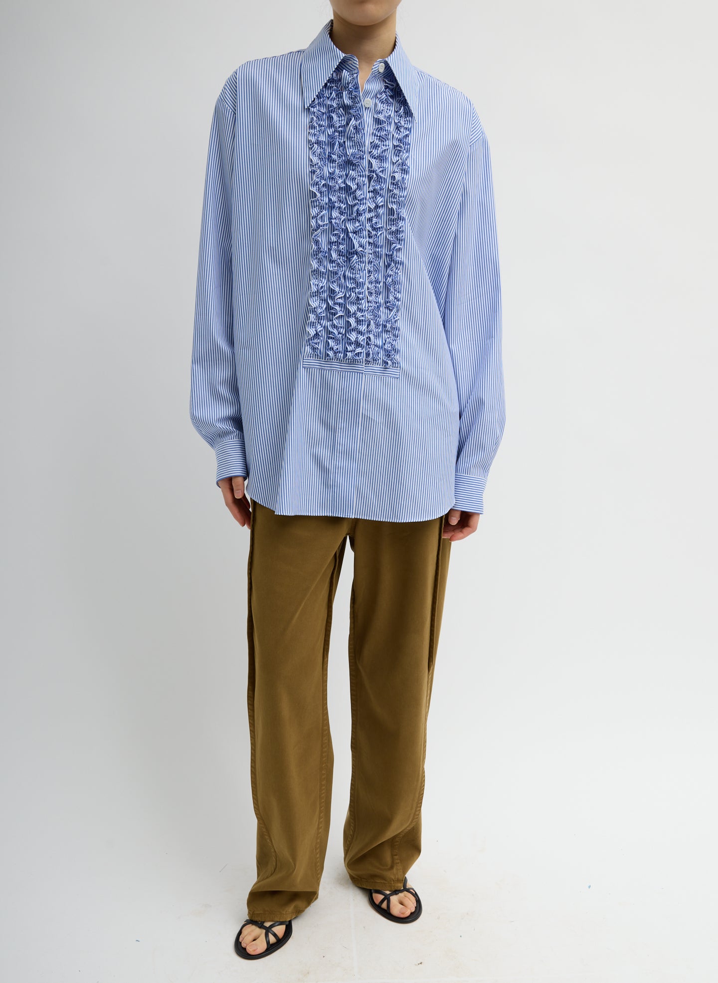 STRIPED SHIRTING EASY TUXEDO SHIRT