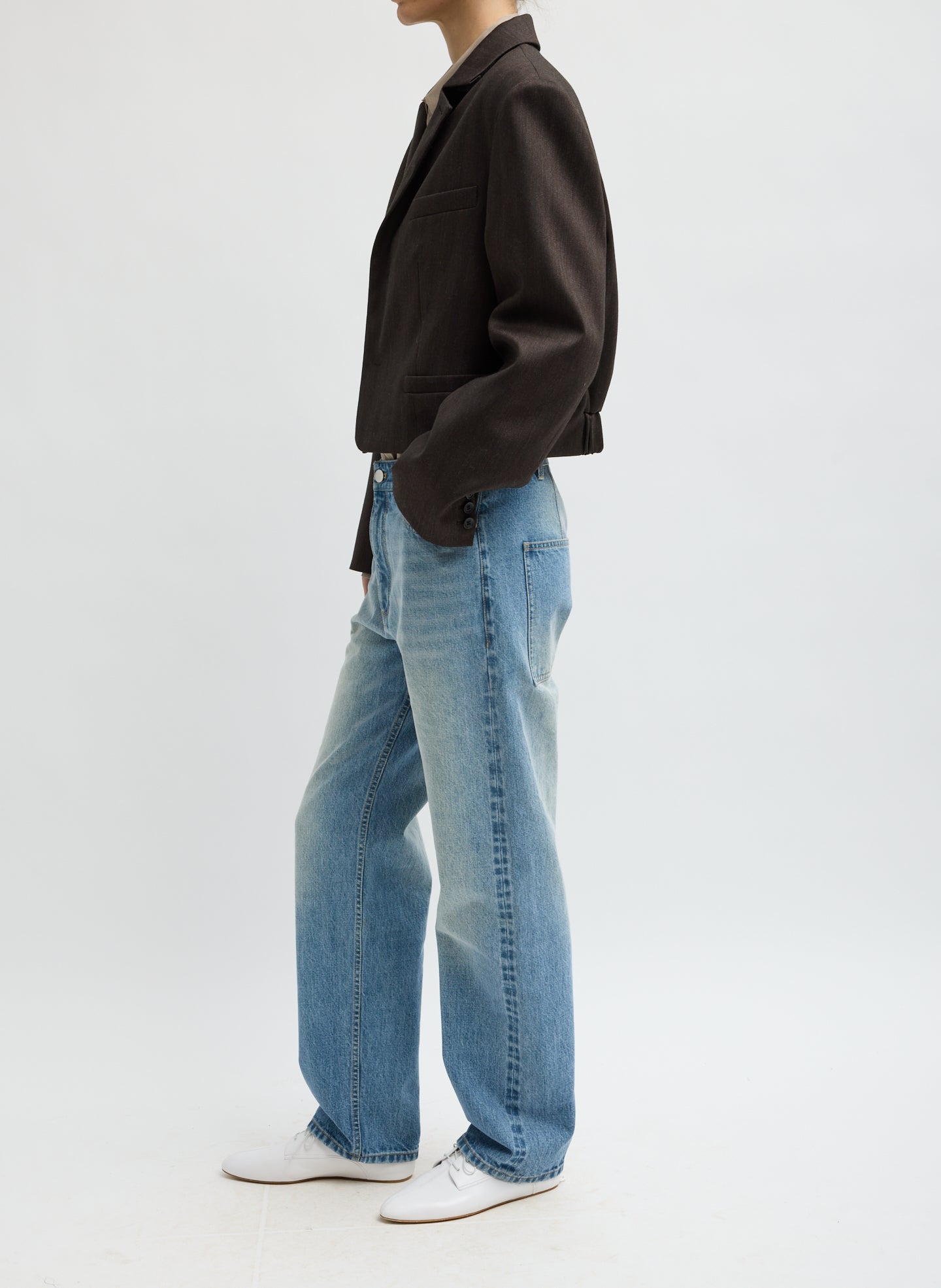 HERRINGBONE SUITING CROPPED BLAZER