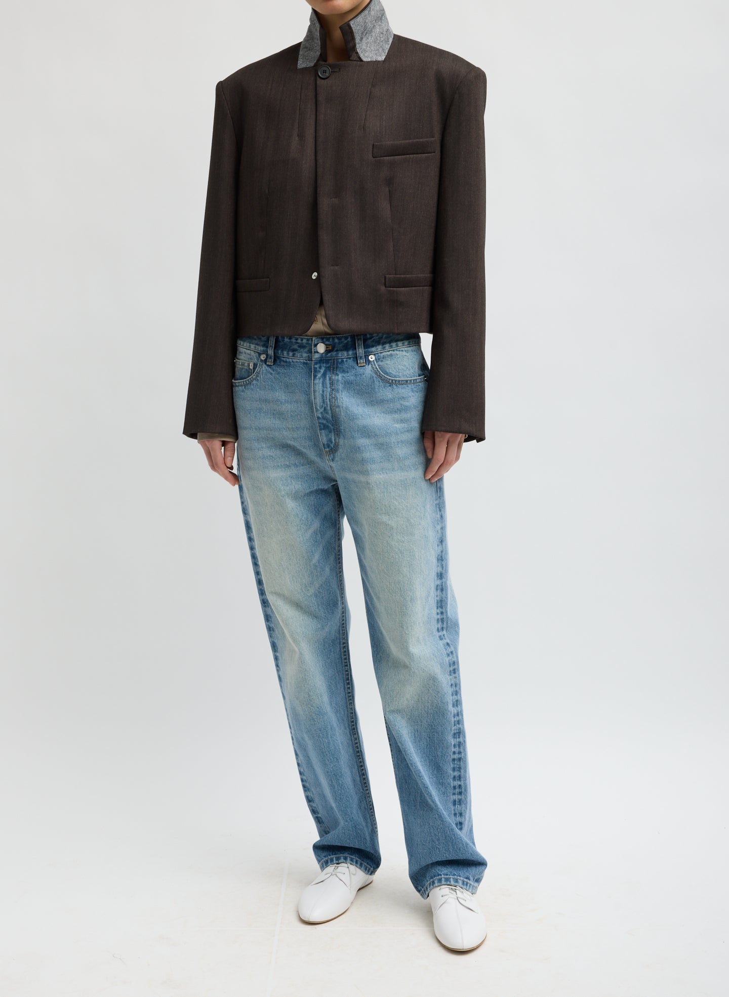 HERRINGBONE SUITING CROPPED BLAZER