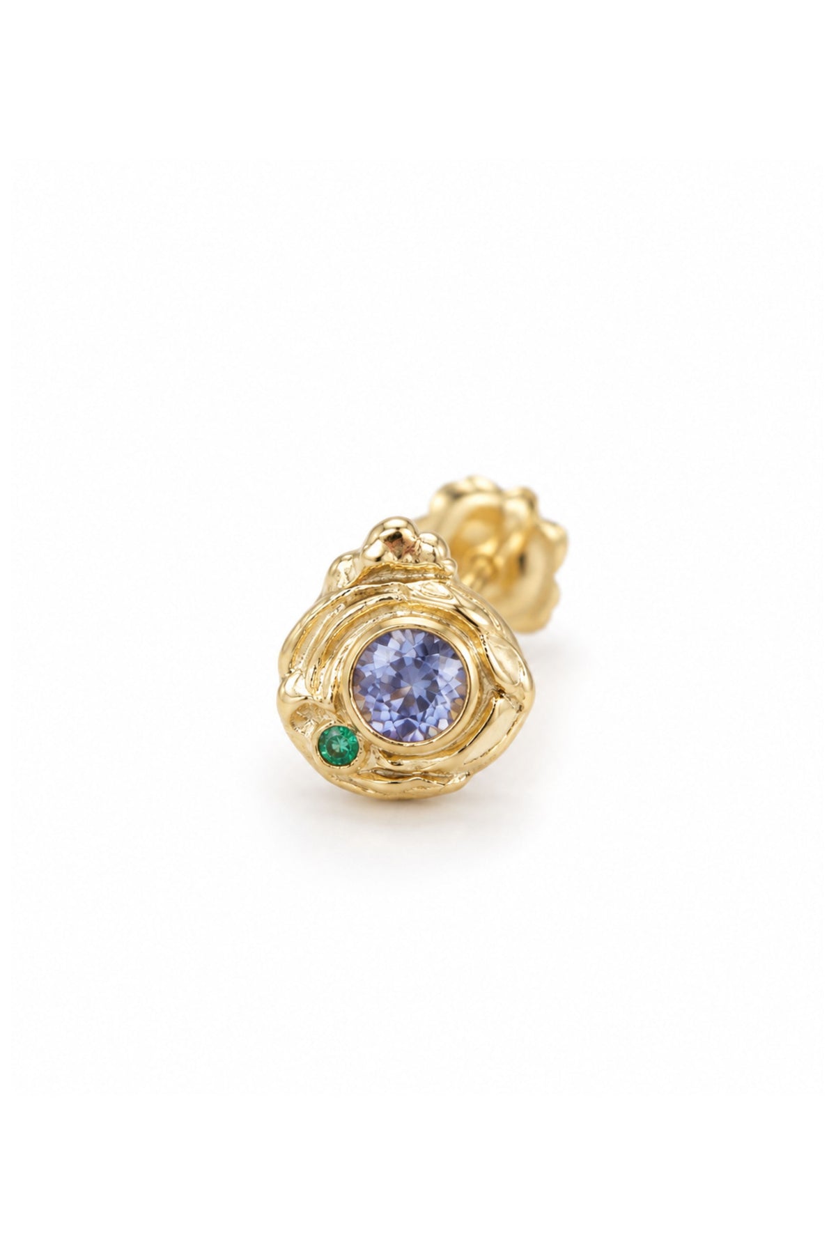 Sculptural Stud - Sapphire + Emerald