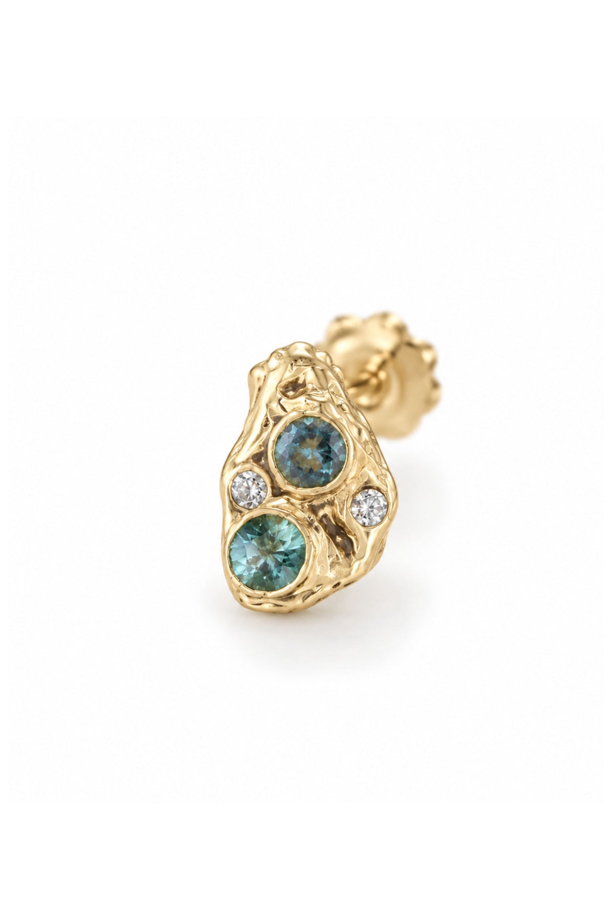 Sculptural Stud - Bi-color Sapphire + Diamonds