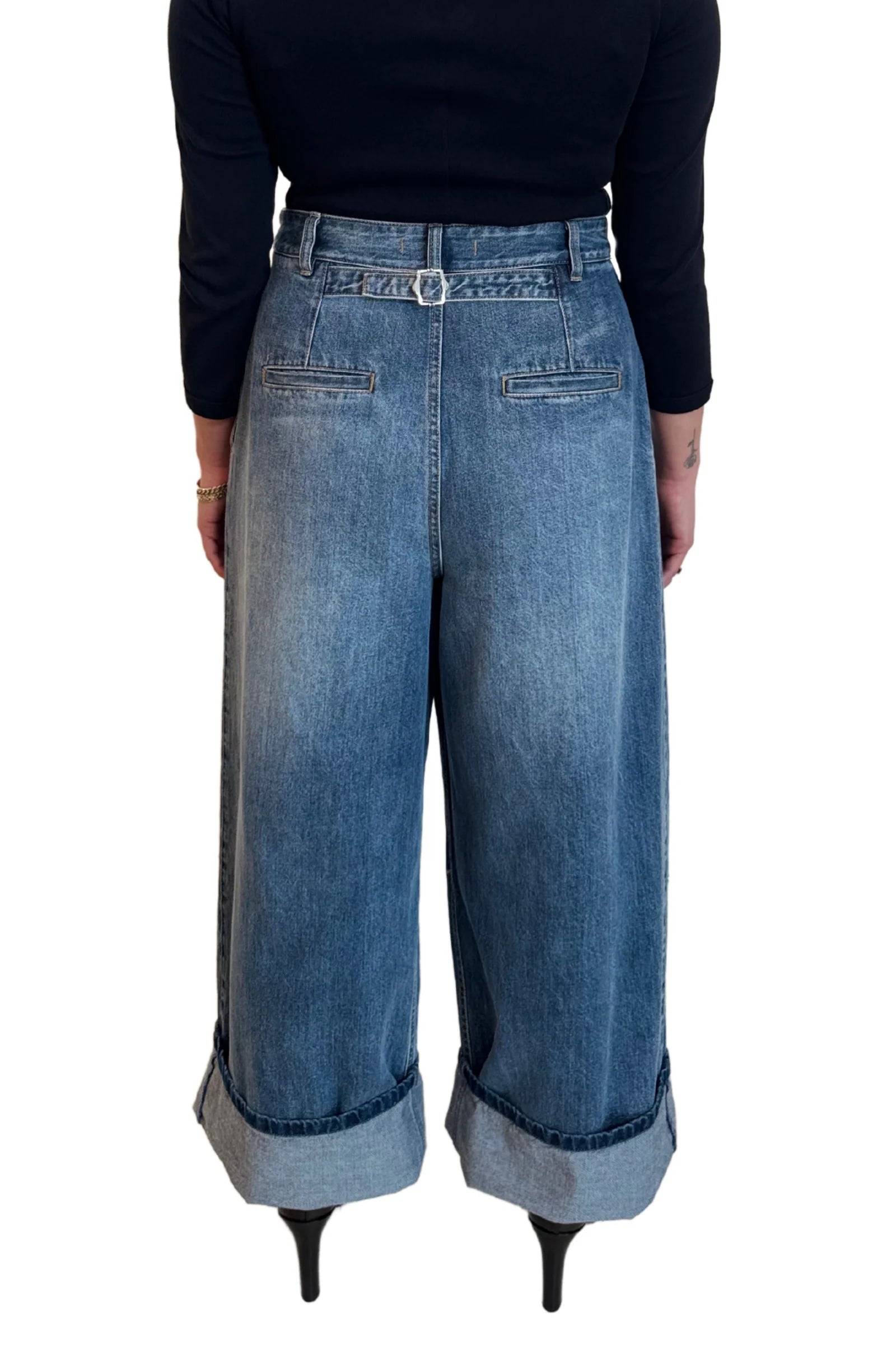 Petite Spring Denim Triple Pleat Pant