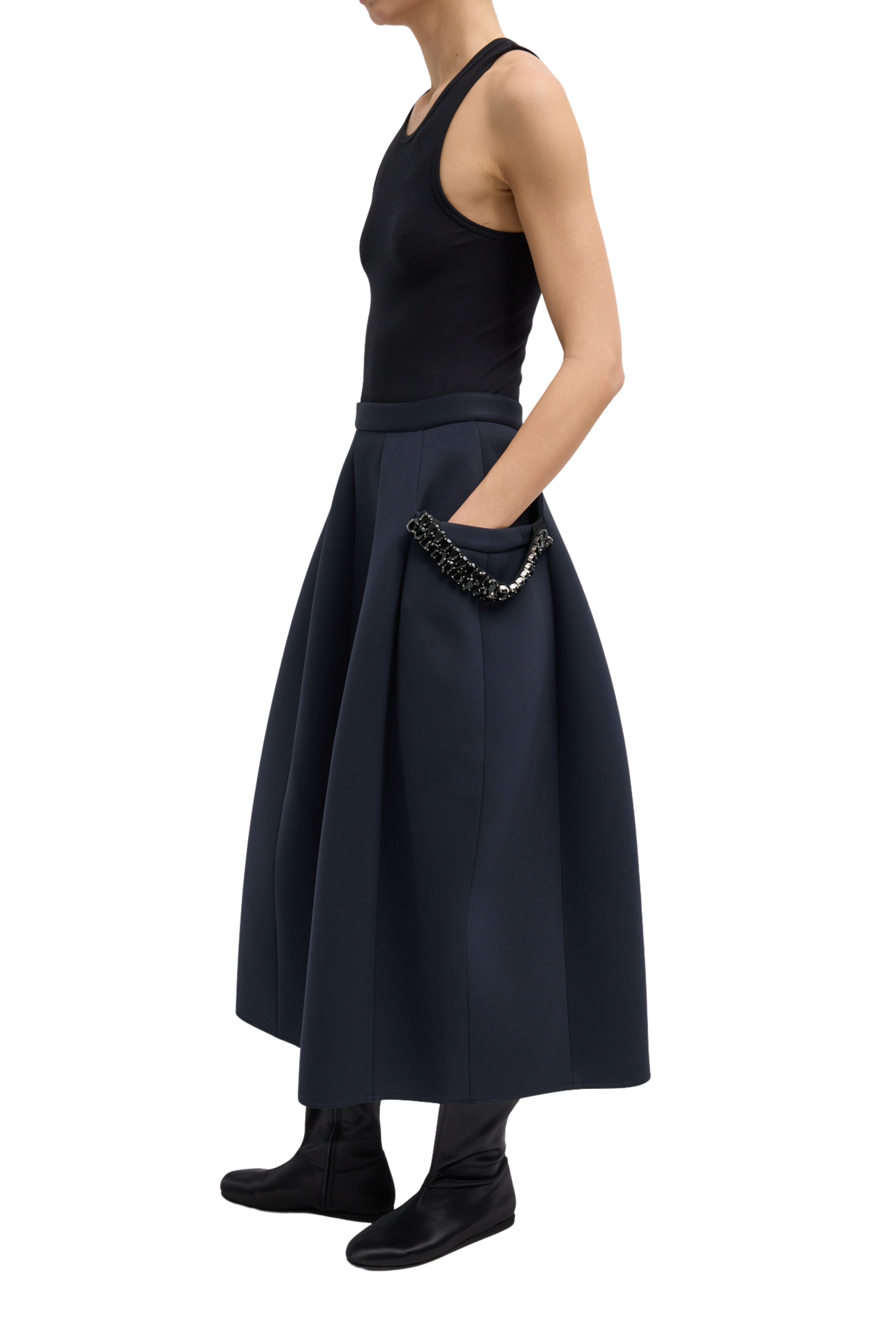 Bonded Twill Sculpted Skirt with Removeable Beaded Detail