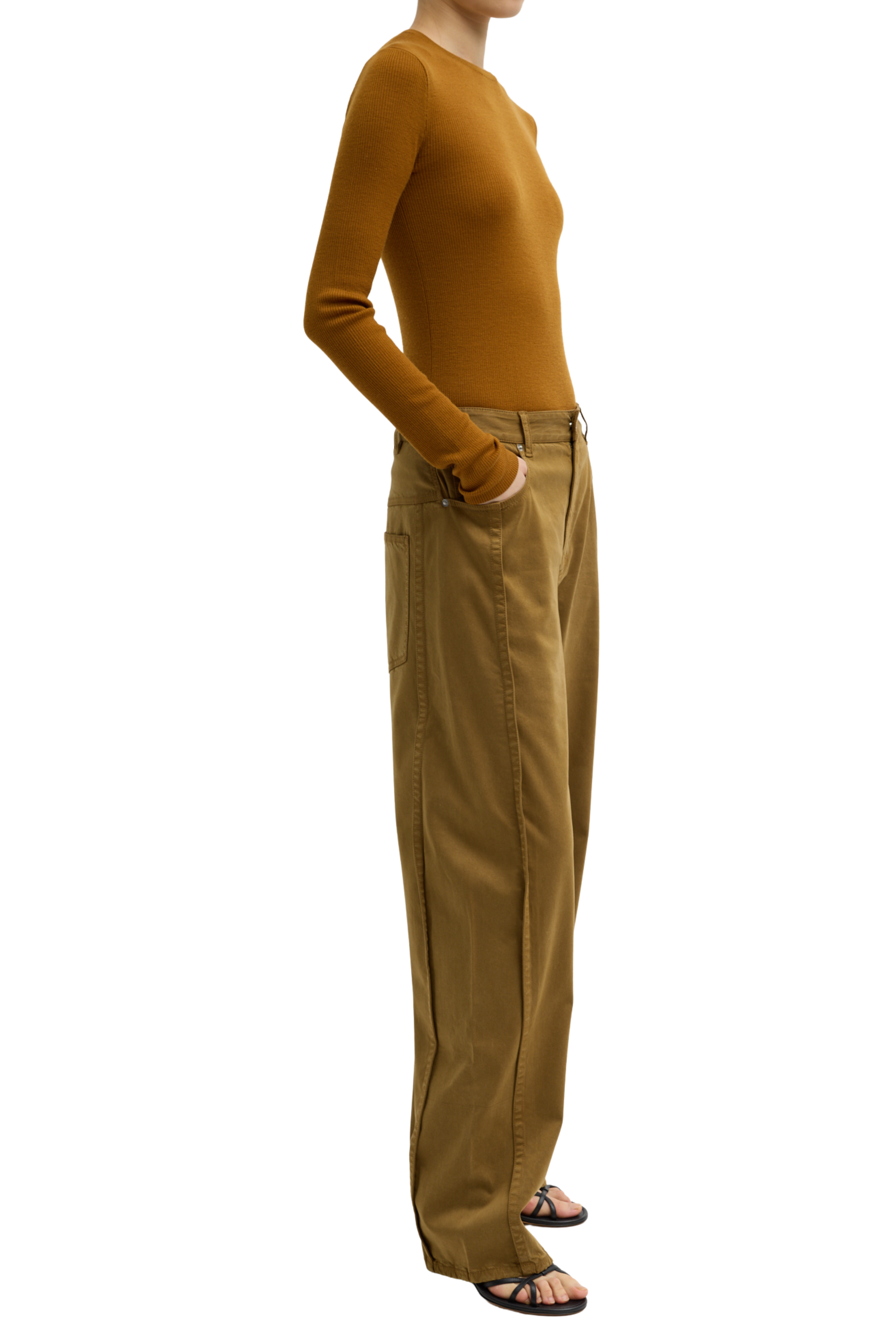 Garment Dyed Stretch Twill Tuck Pant - Brown