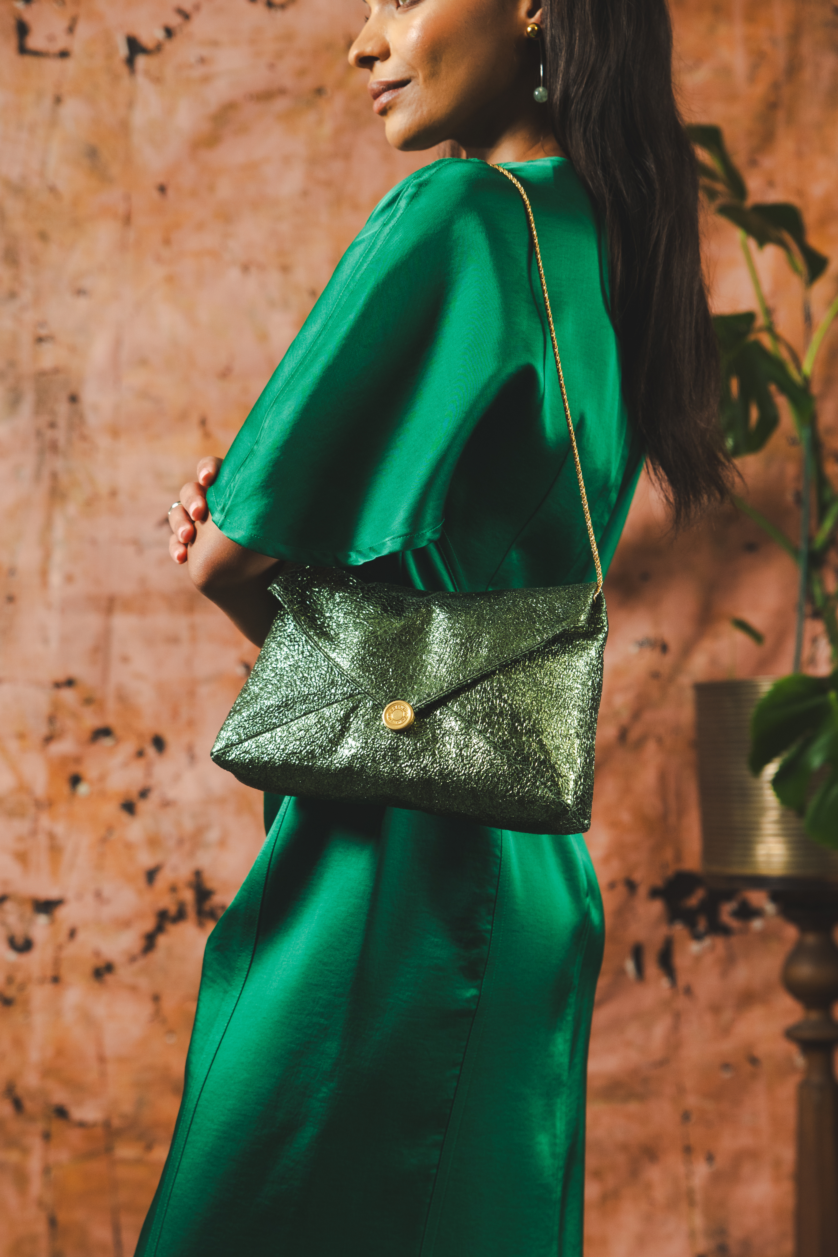 Metallic Crinkle Envelope Clutch