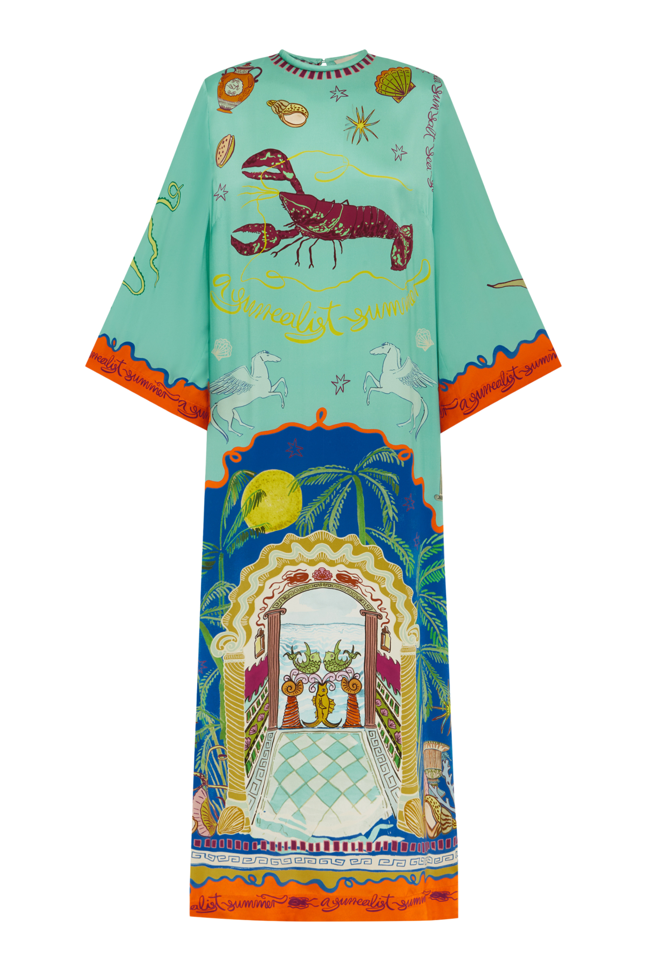 Surrealist Summer Midi Silk Dress