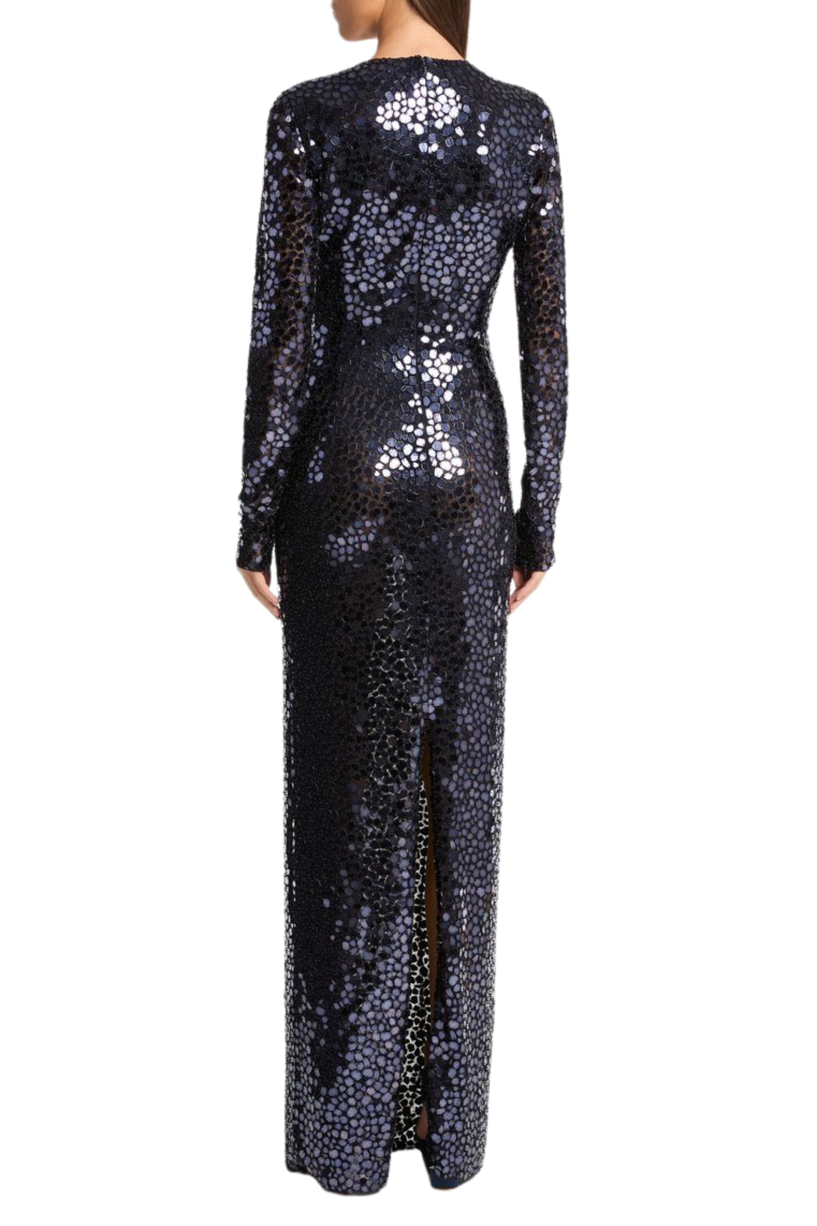 Mirror Embroidered V Neck Column Gown