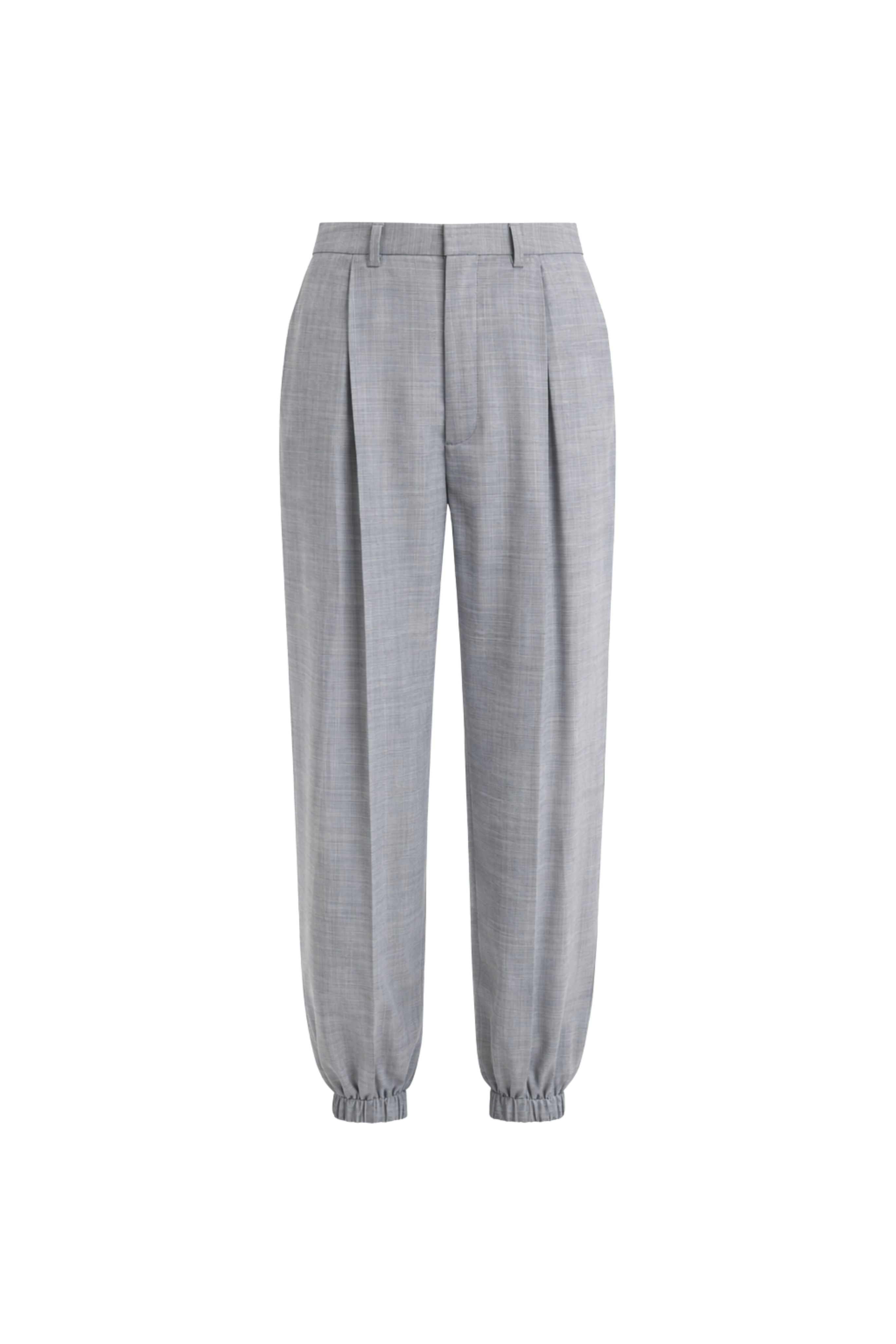 Sheer Wool Gauze Pleated Long Balloon Pant