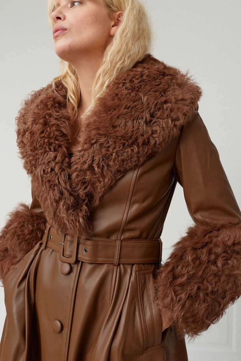 SAKS POTTS Foxy Sherling Coat in Walnut