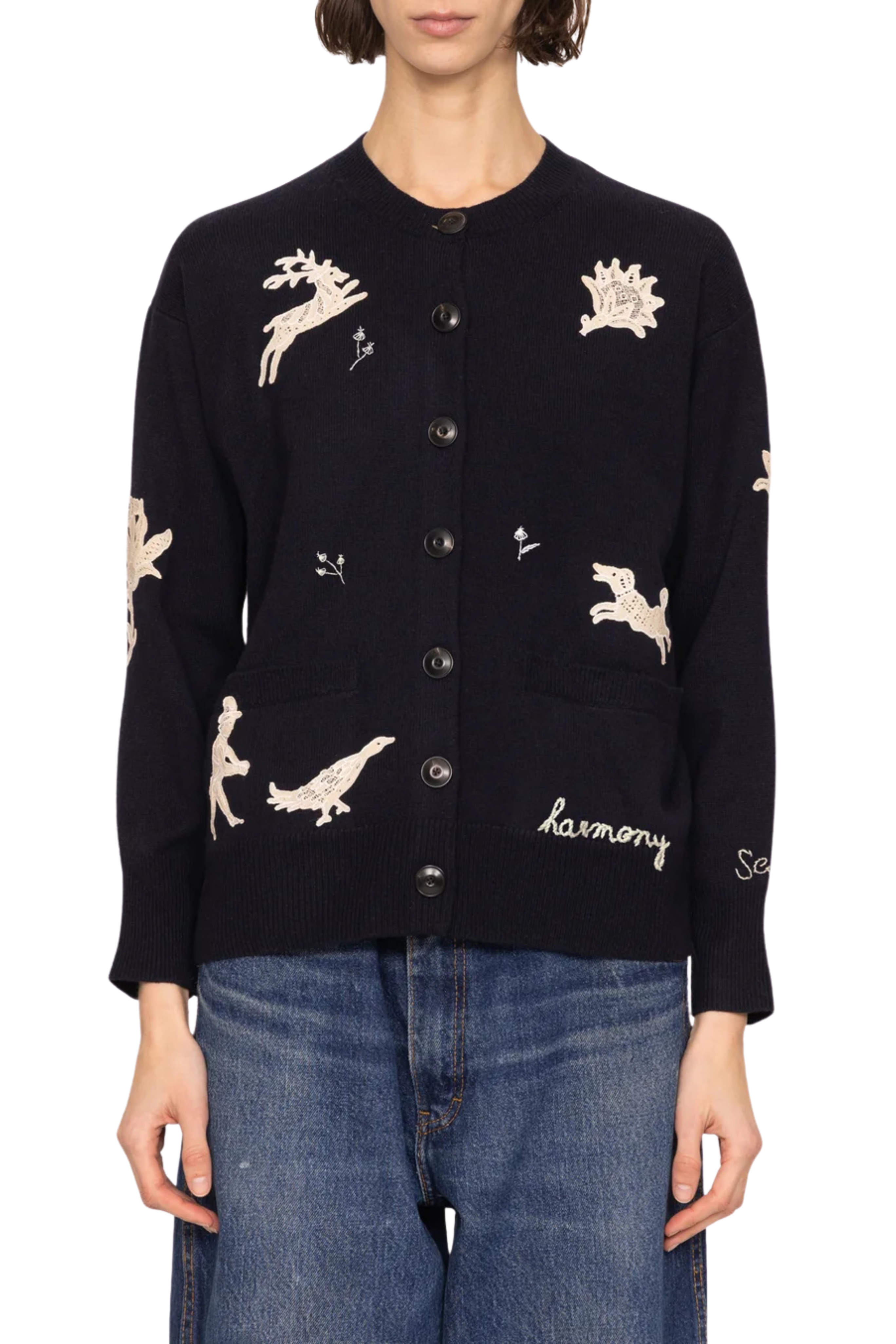 Mika Applique Cardigan - Navy