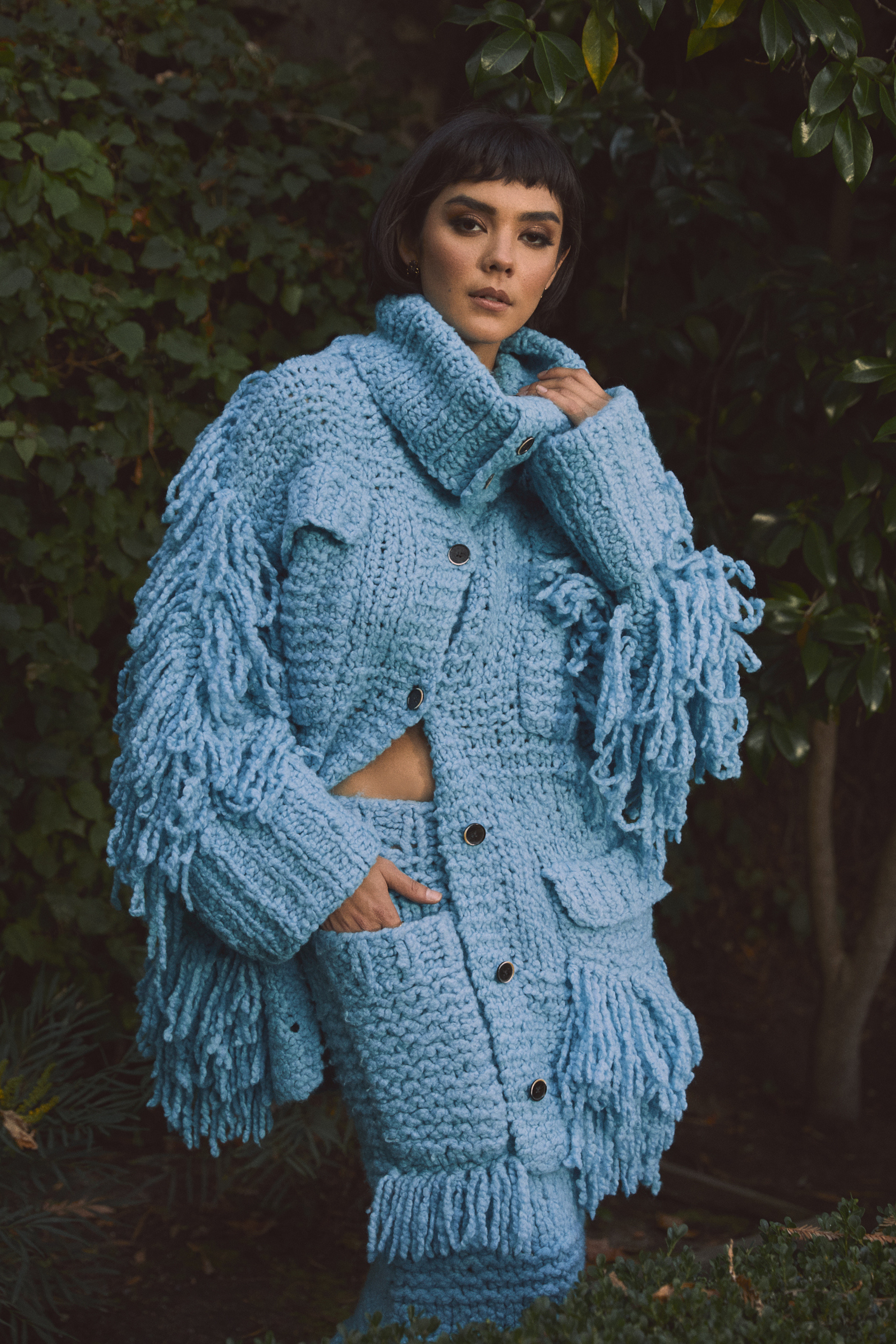 CHRISTOPHER JOHN ROGERS Giant Handknit Fringe Sweater Jacket