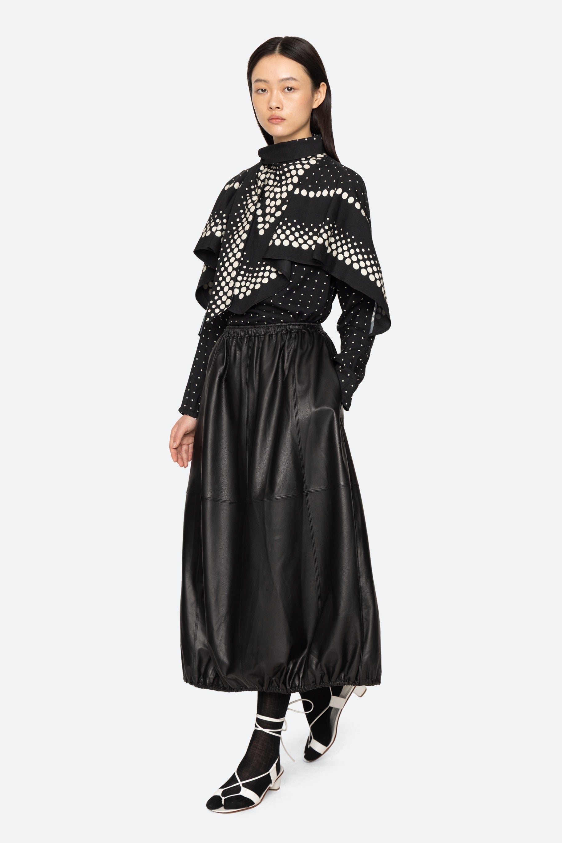 CAITLIN LEATHER MIDI SKIRT (D2)