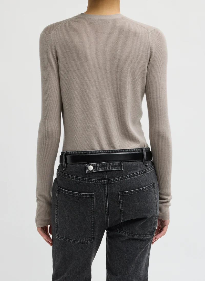 Feather Weight Ribbed Vneck Slim Cardigan - Clay