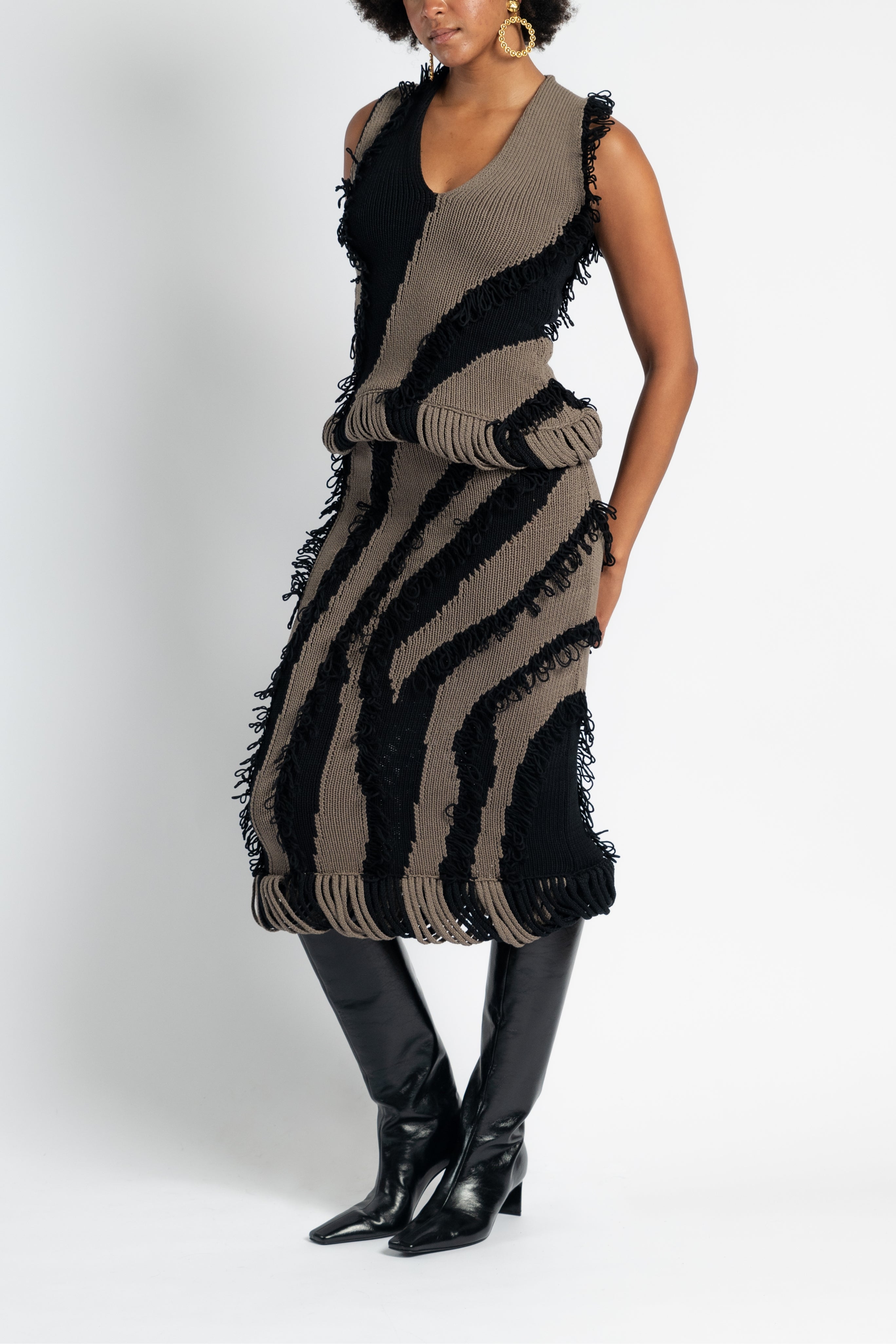 Roaring Fringe Knit Top in Black