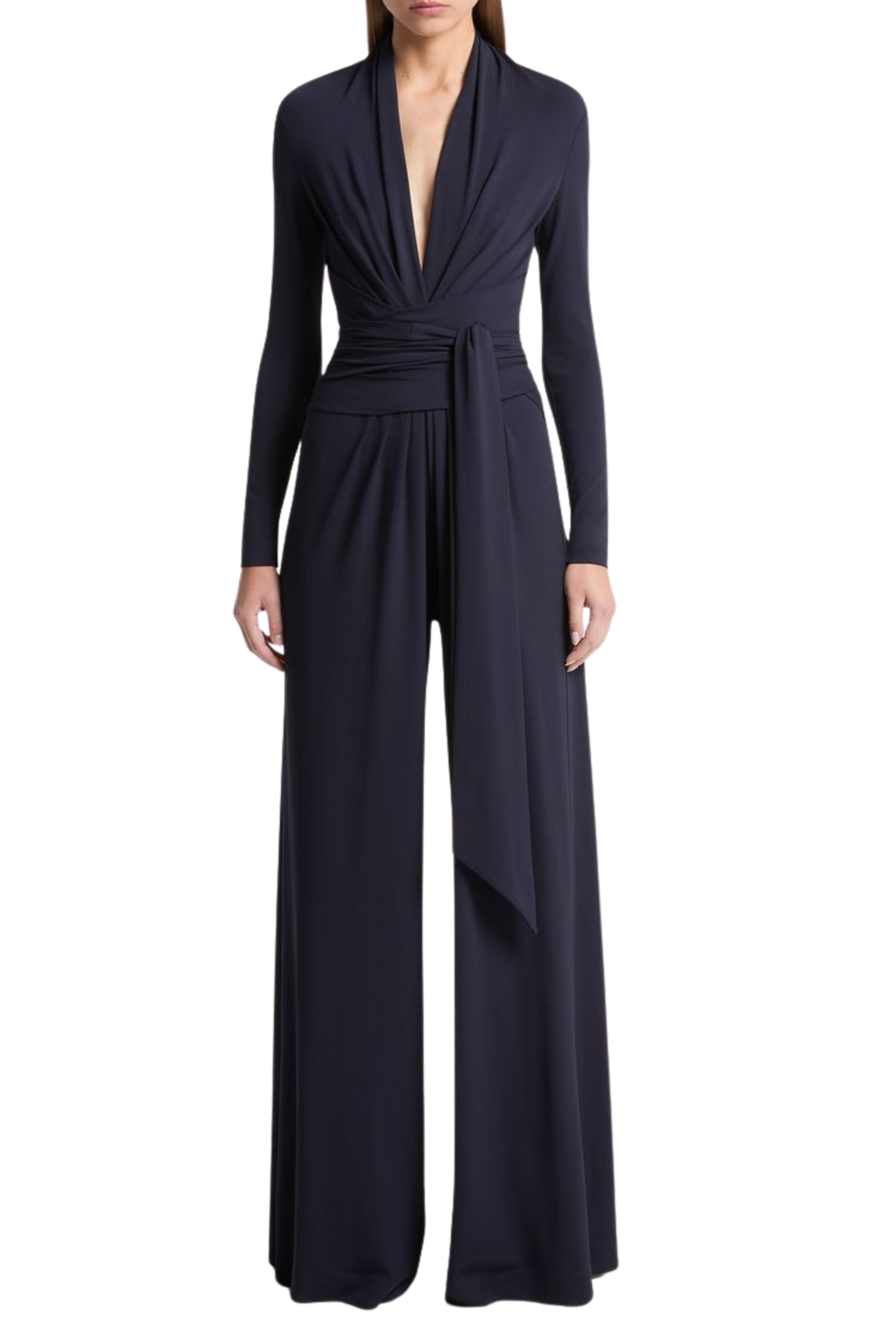 Long Sleeve Tie Waist Palazzo Jumpsuit