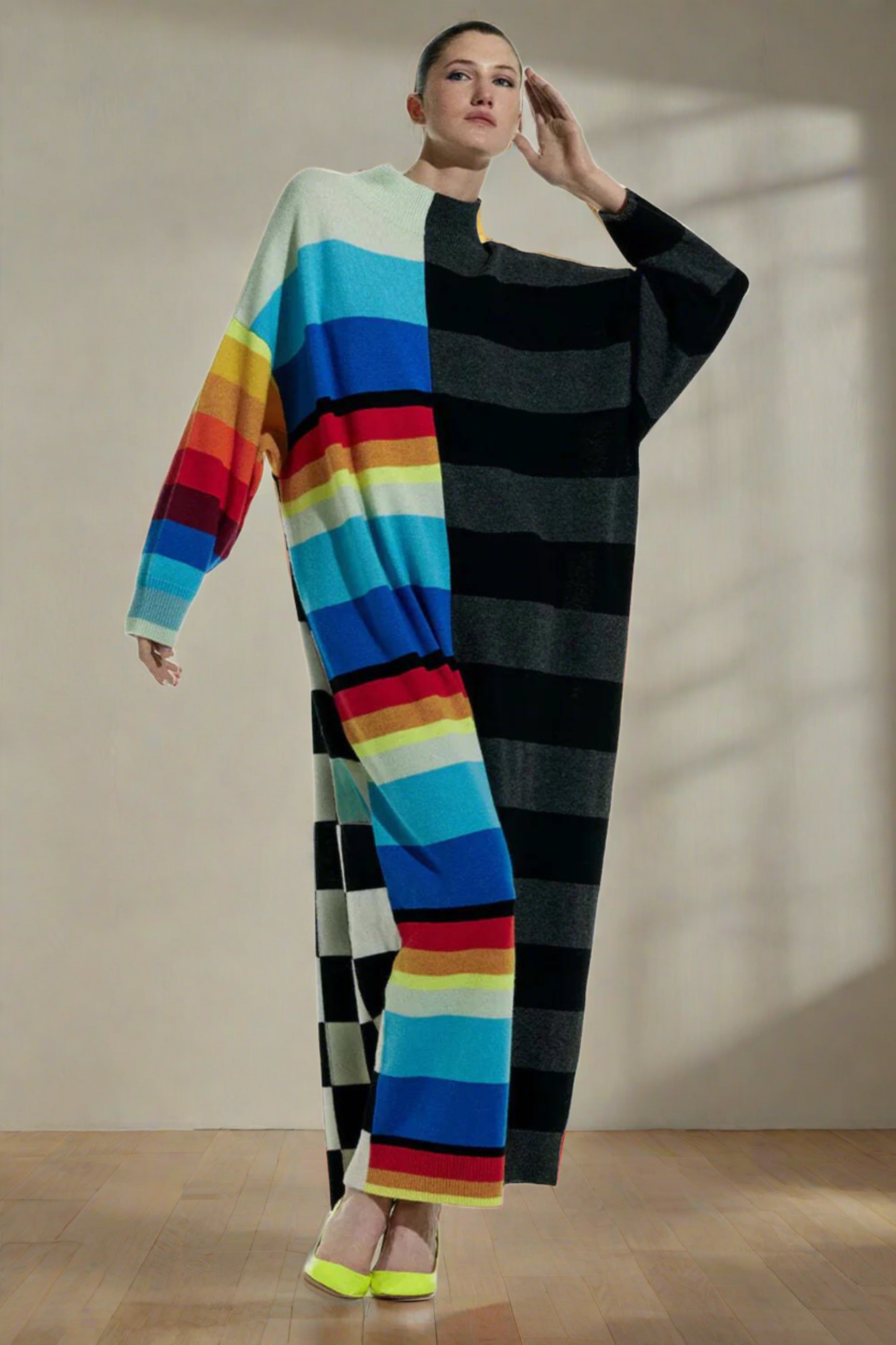 CHRISTOPHER JOHN ROGERS Oversized Stripe Mock Neck Sweater Dress