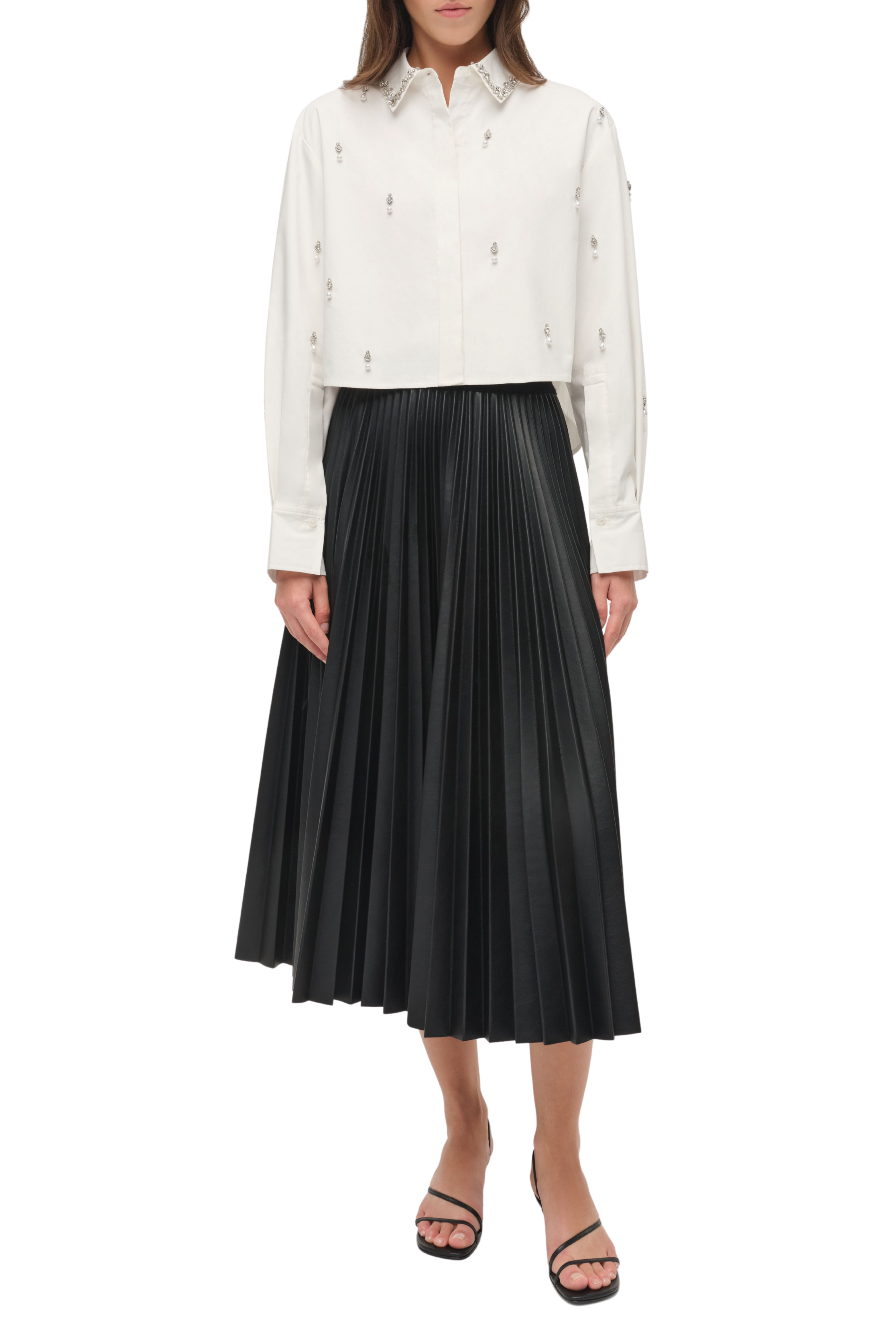 Renata Embellished Cropped Button Down Shirt