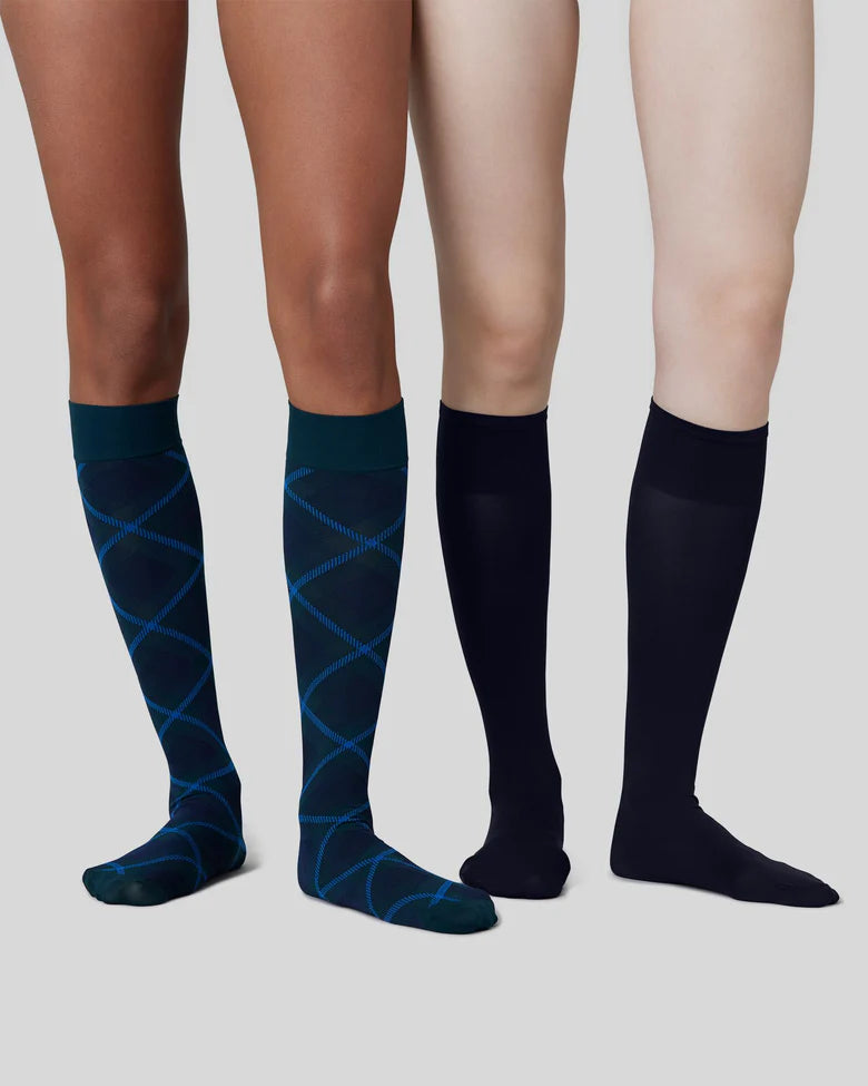 2-pack Franka Check & Solid Knee Highs - Dark Green