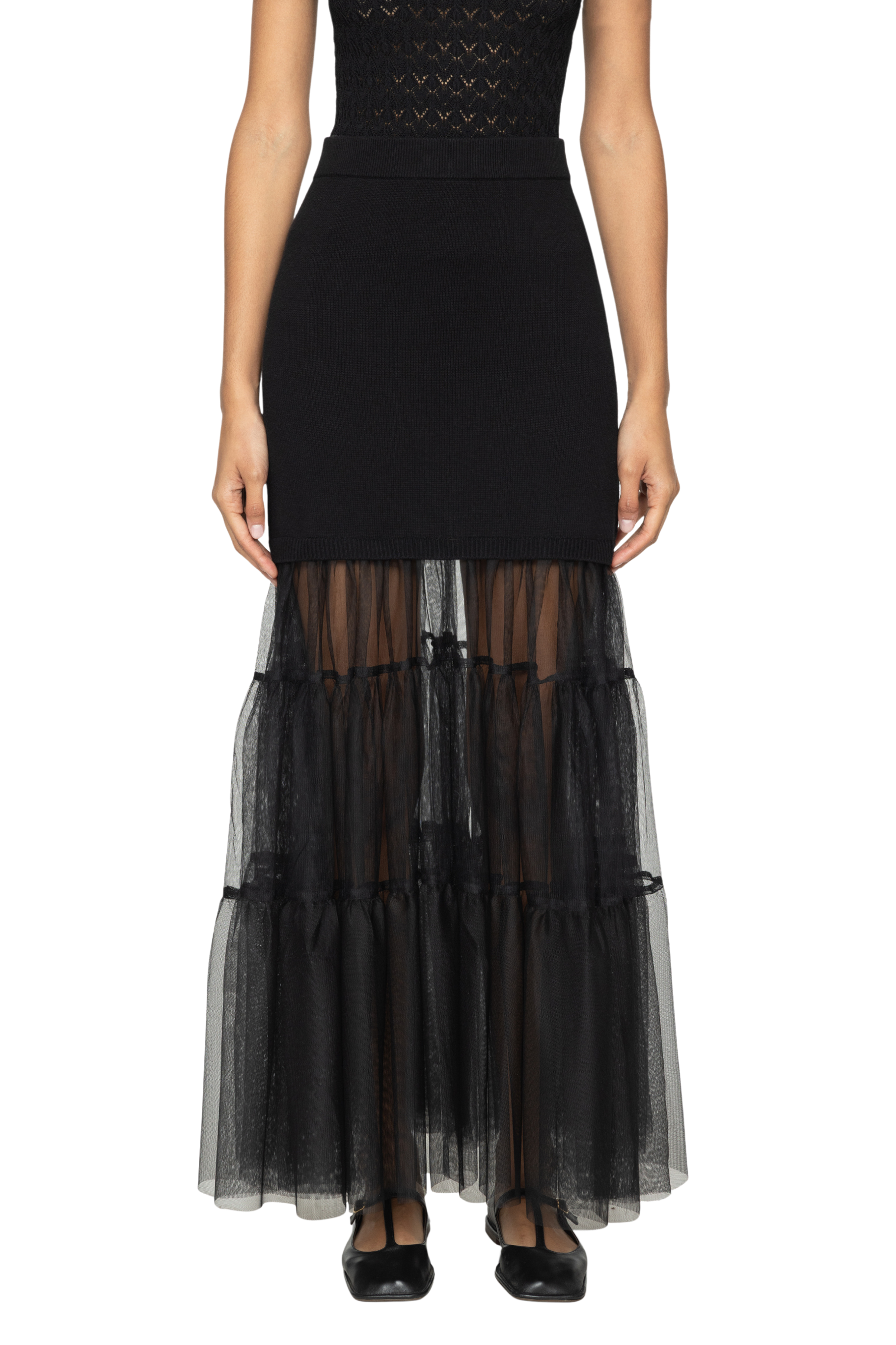 Seraphine Solid Knit Tulle Skirt