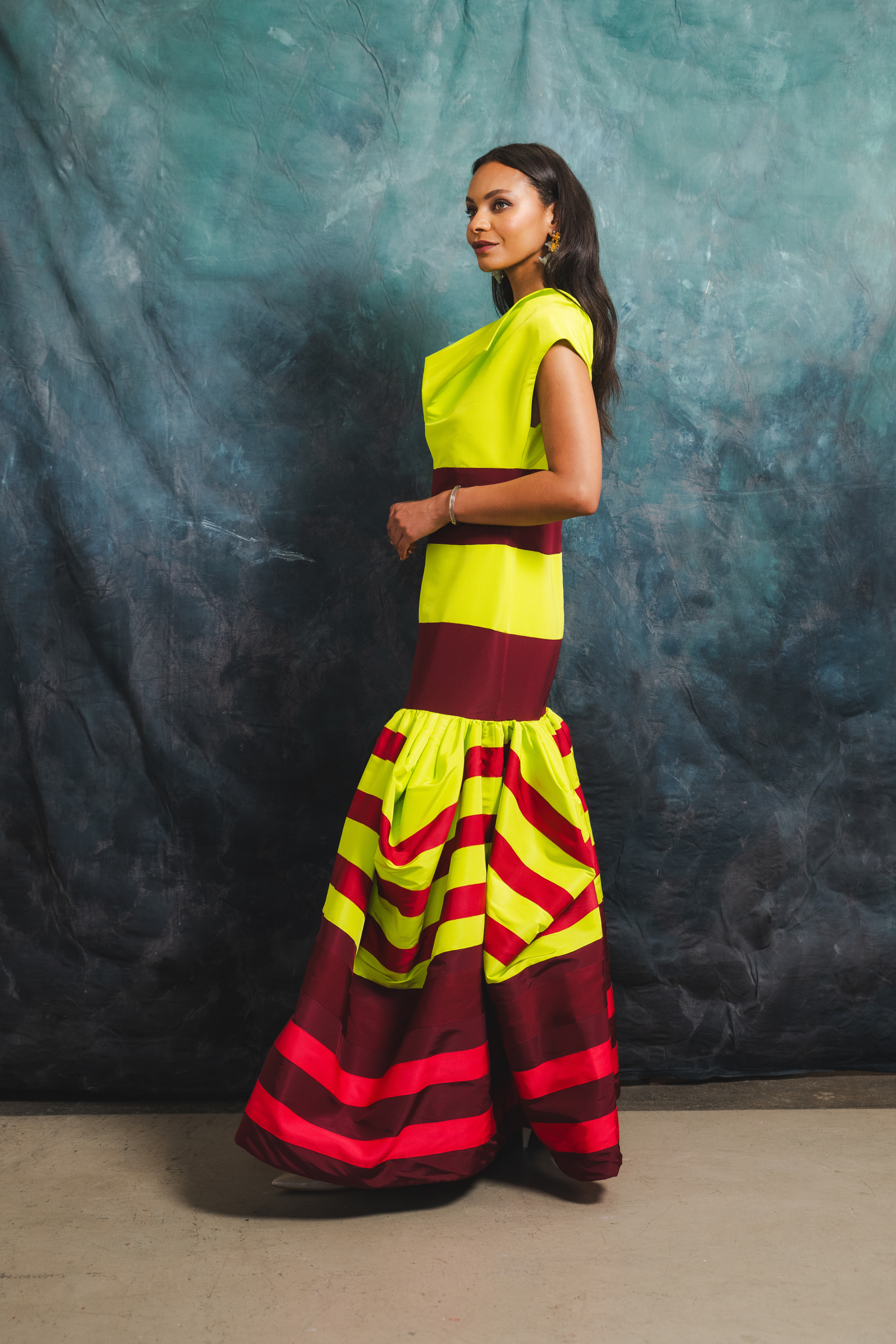 Silk Colorblock Peel Umbrella Gown