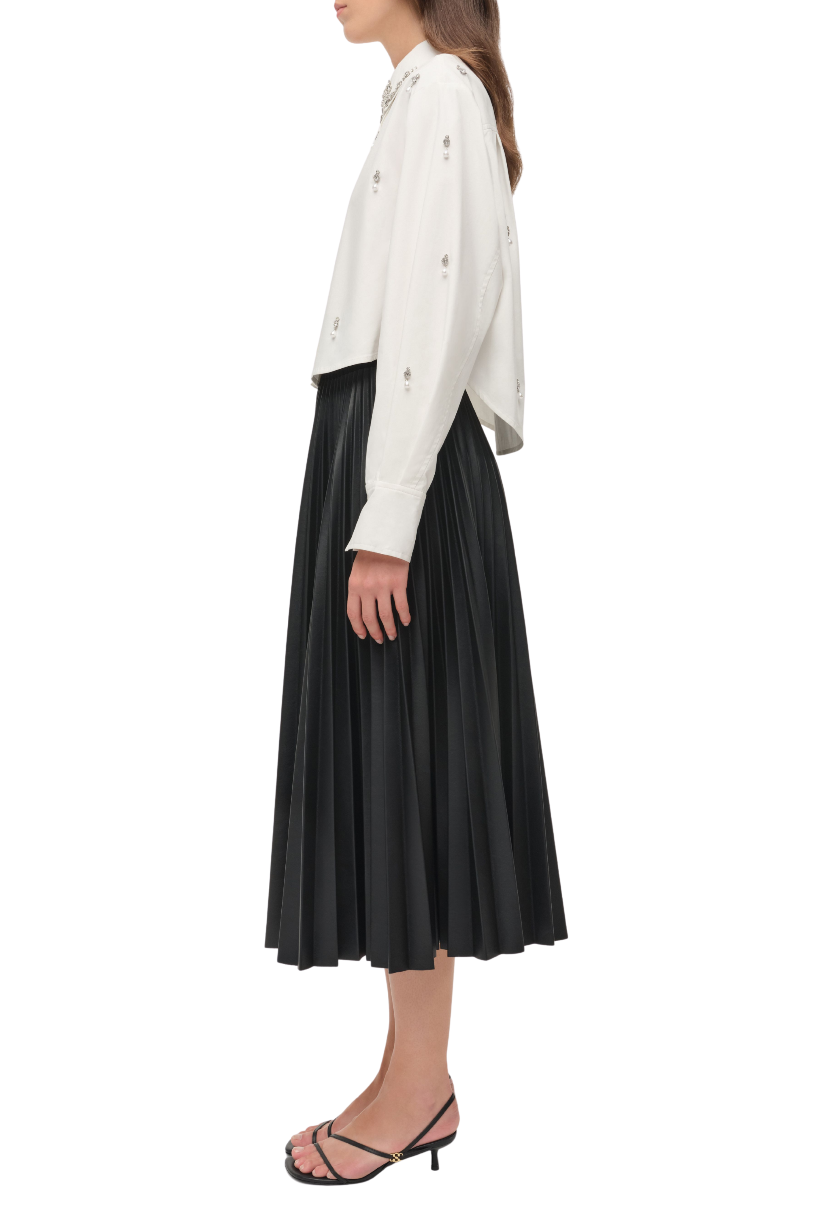 Renata Embellished Cropped Button Down Shirt