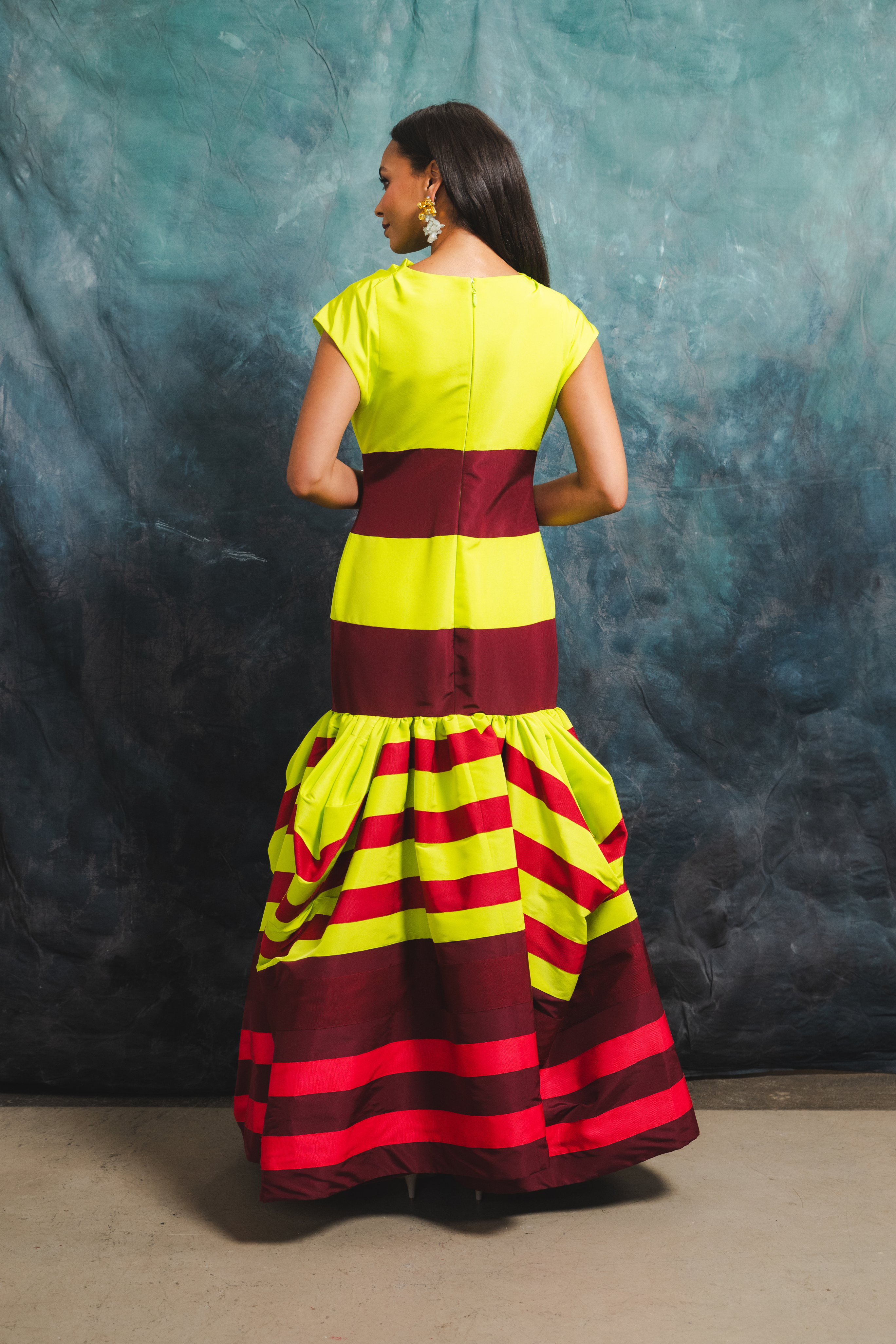 Silk Colorblock Peel Umbrella Gown