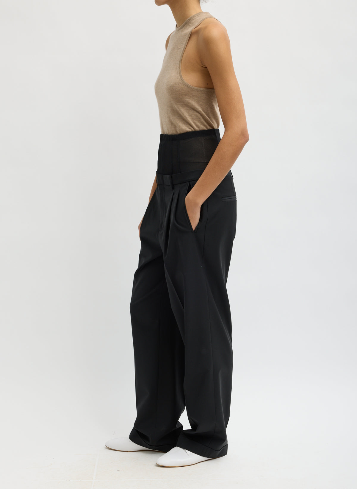 RECYCLED TROPICAL WOOL CORSET TROUSER