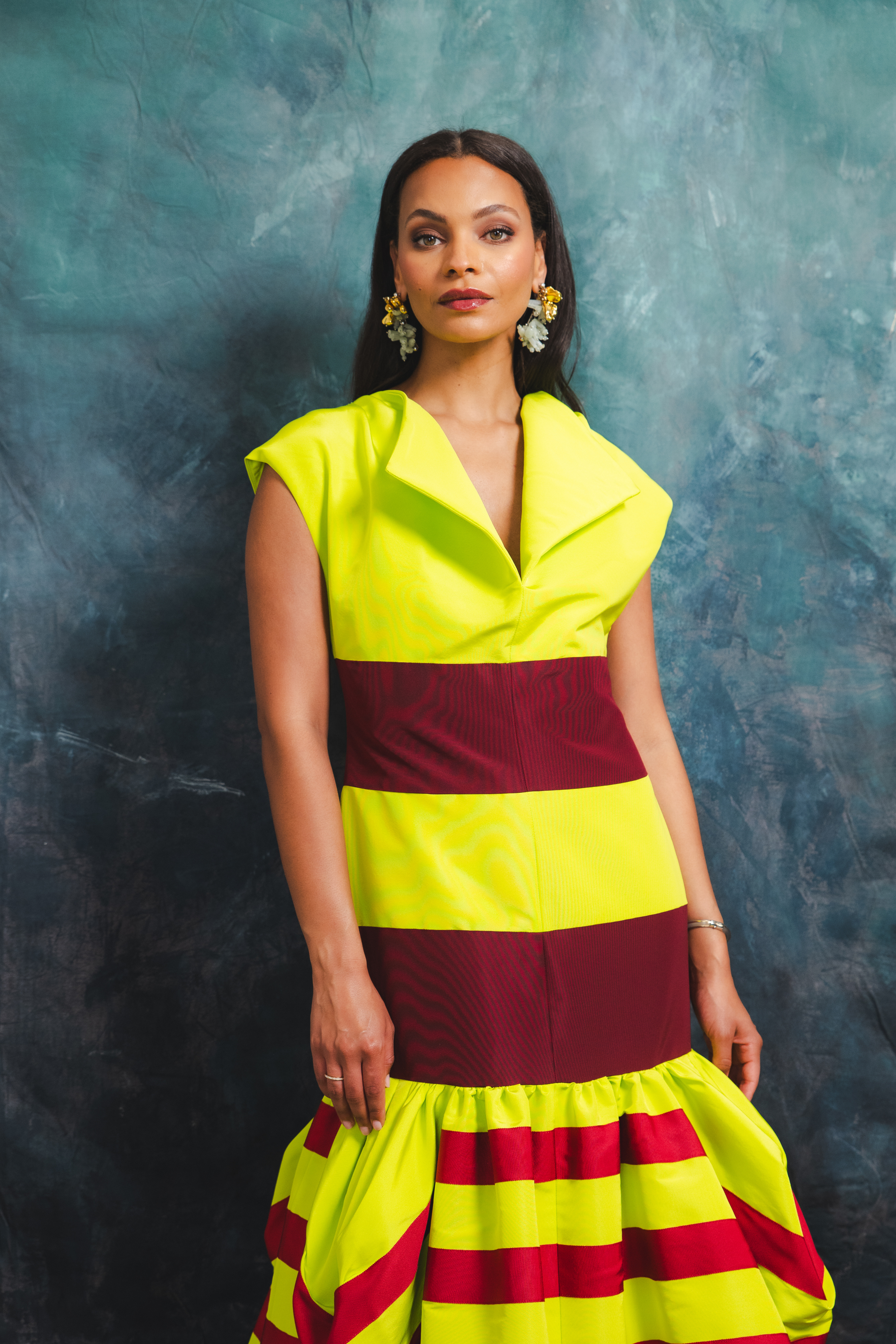 Silk Colorblock Peel Umbrella Gown