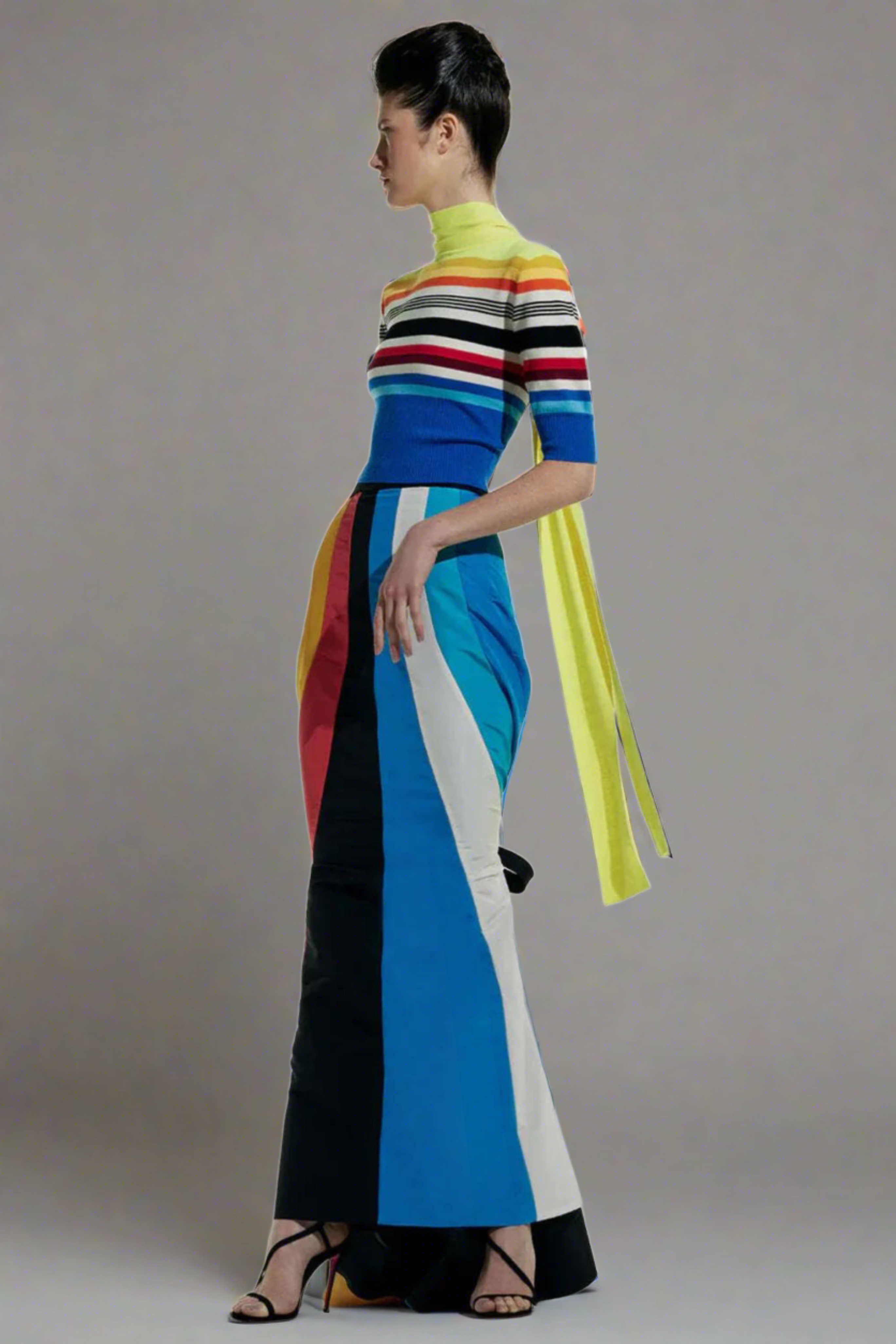 CHRISTOPHER JOHN ROGERS Stripe Tie Back Trumpet Maxi Skirt