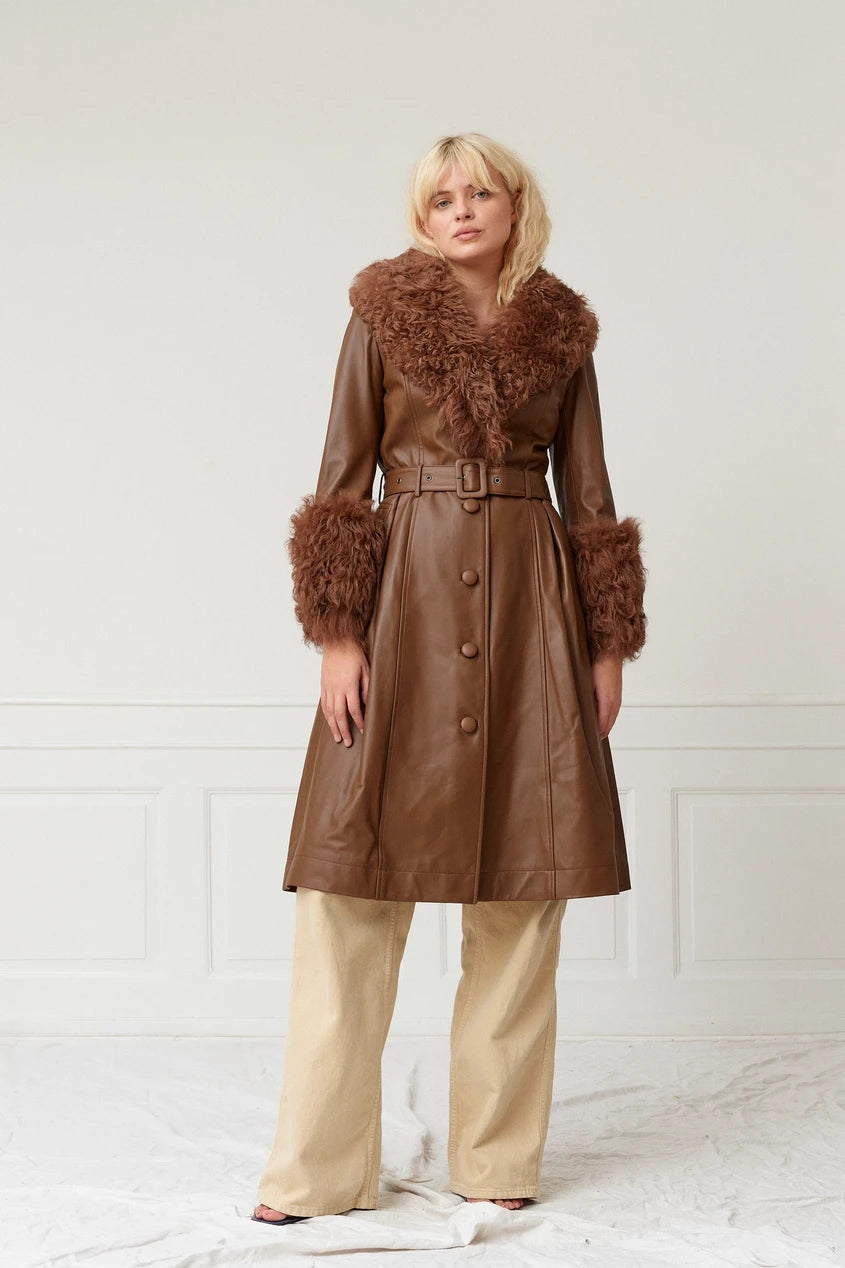 SAKS POTTS Foxy Sherling Coat in Walnut