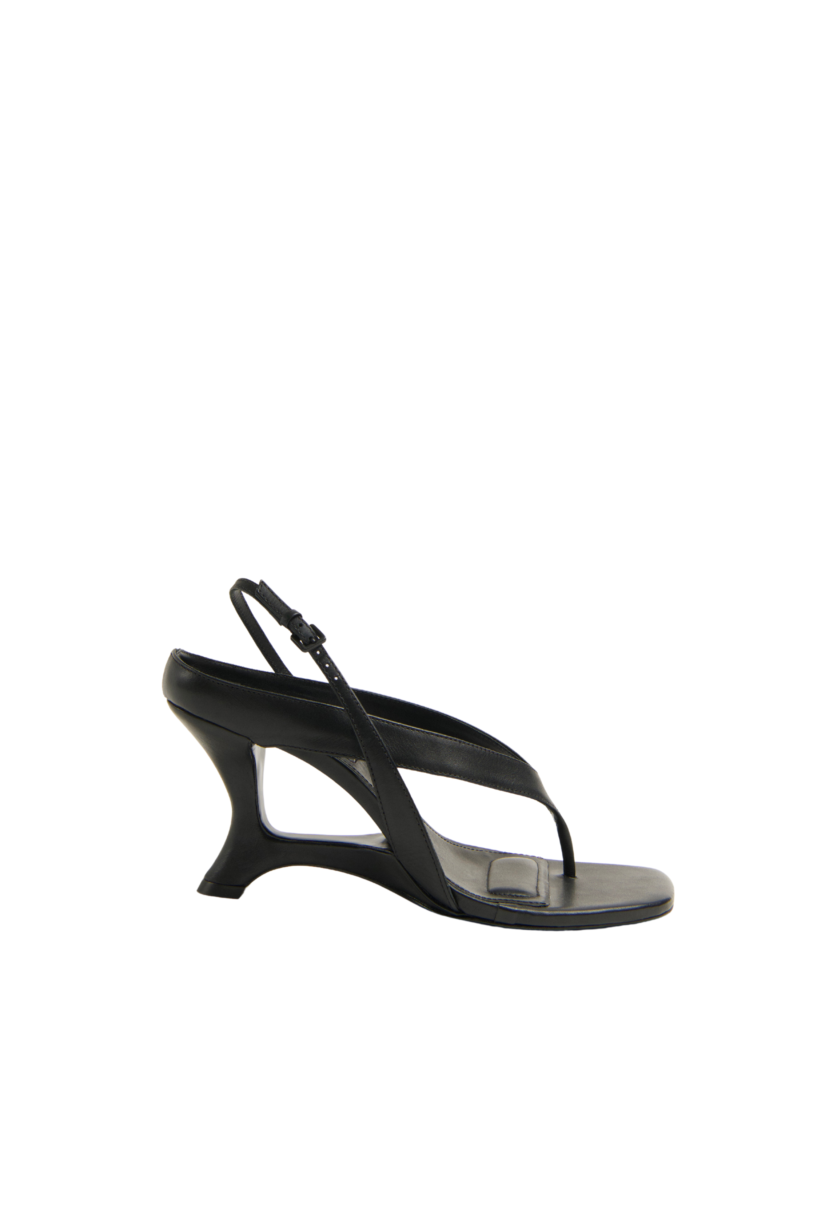 Darya Leather Wedge Thong Sandal in Black