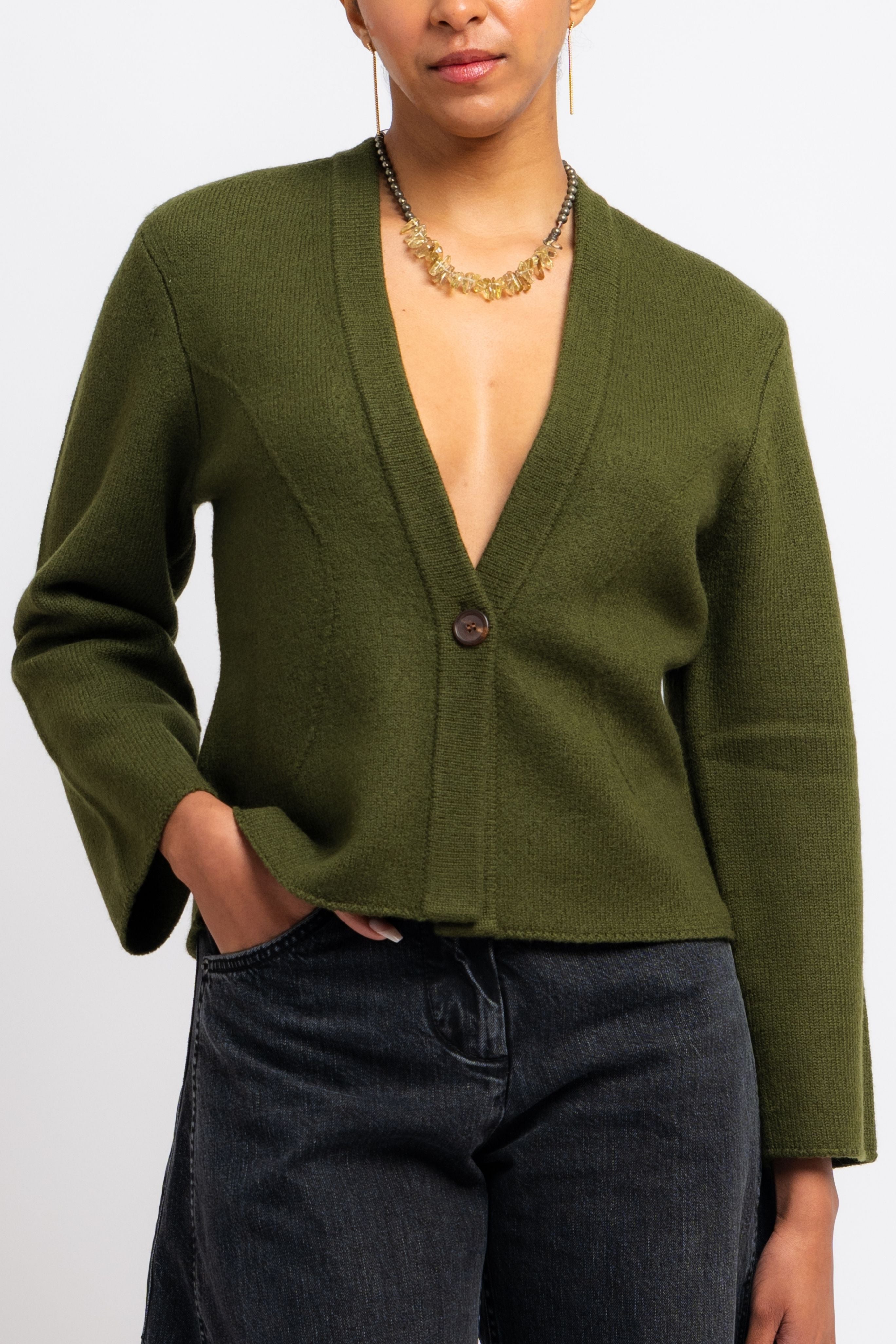 Dali Green Merino Wool Cardigan