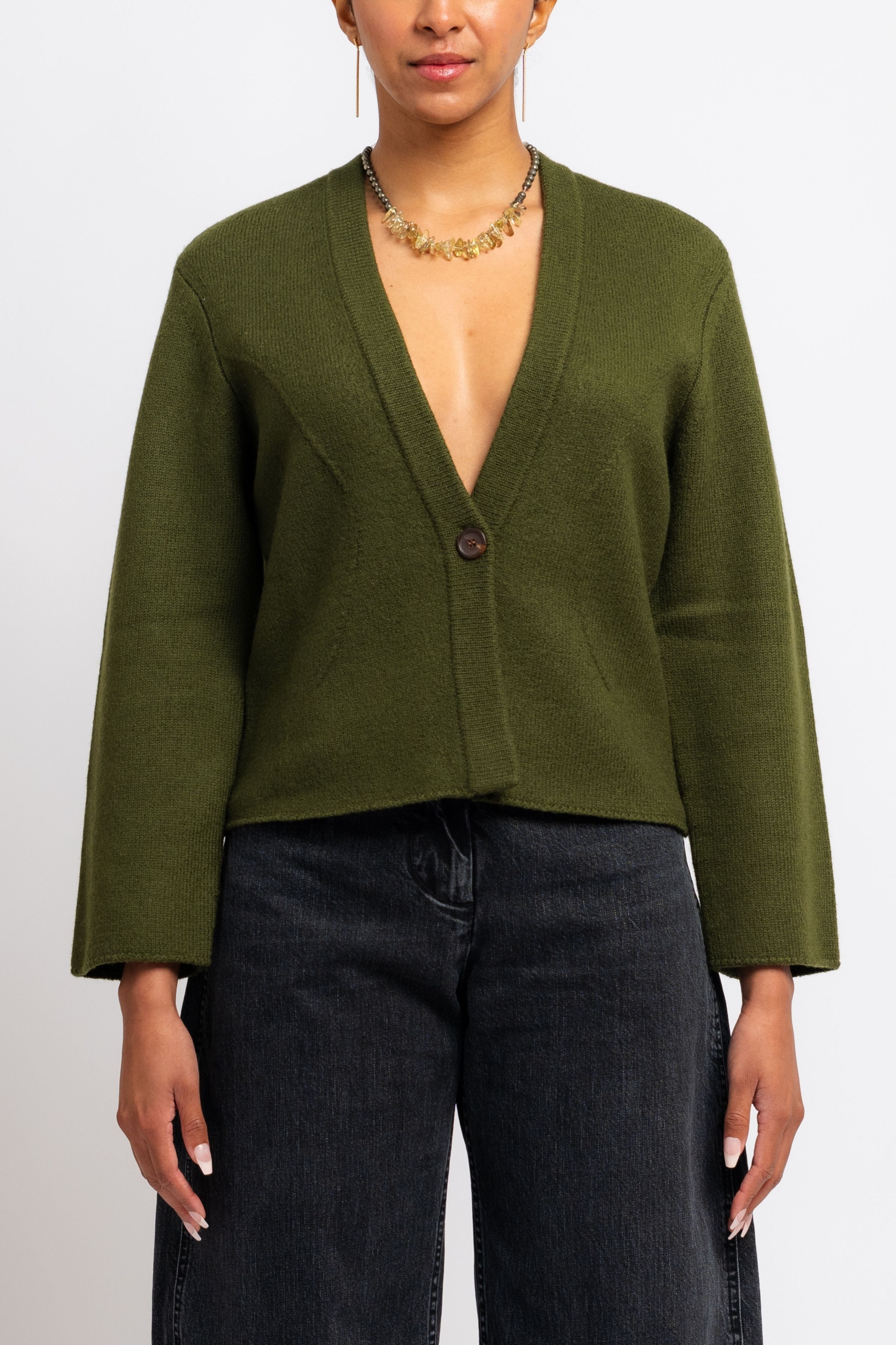 Dali Green Merino Wool Cardigan
