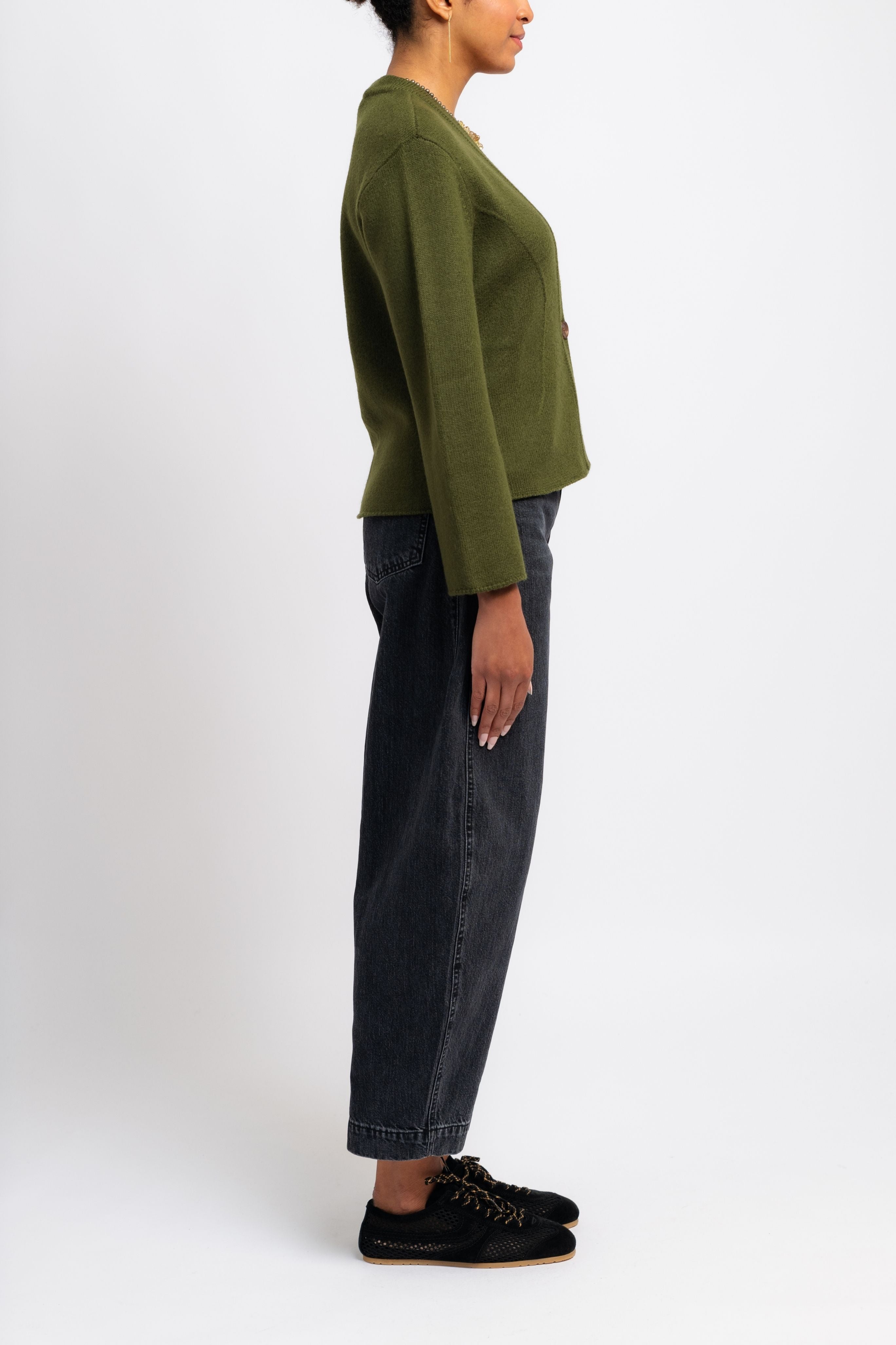Dali Green Merino Wool Cardigan