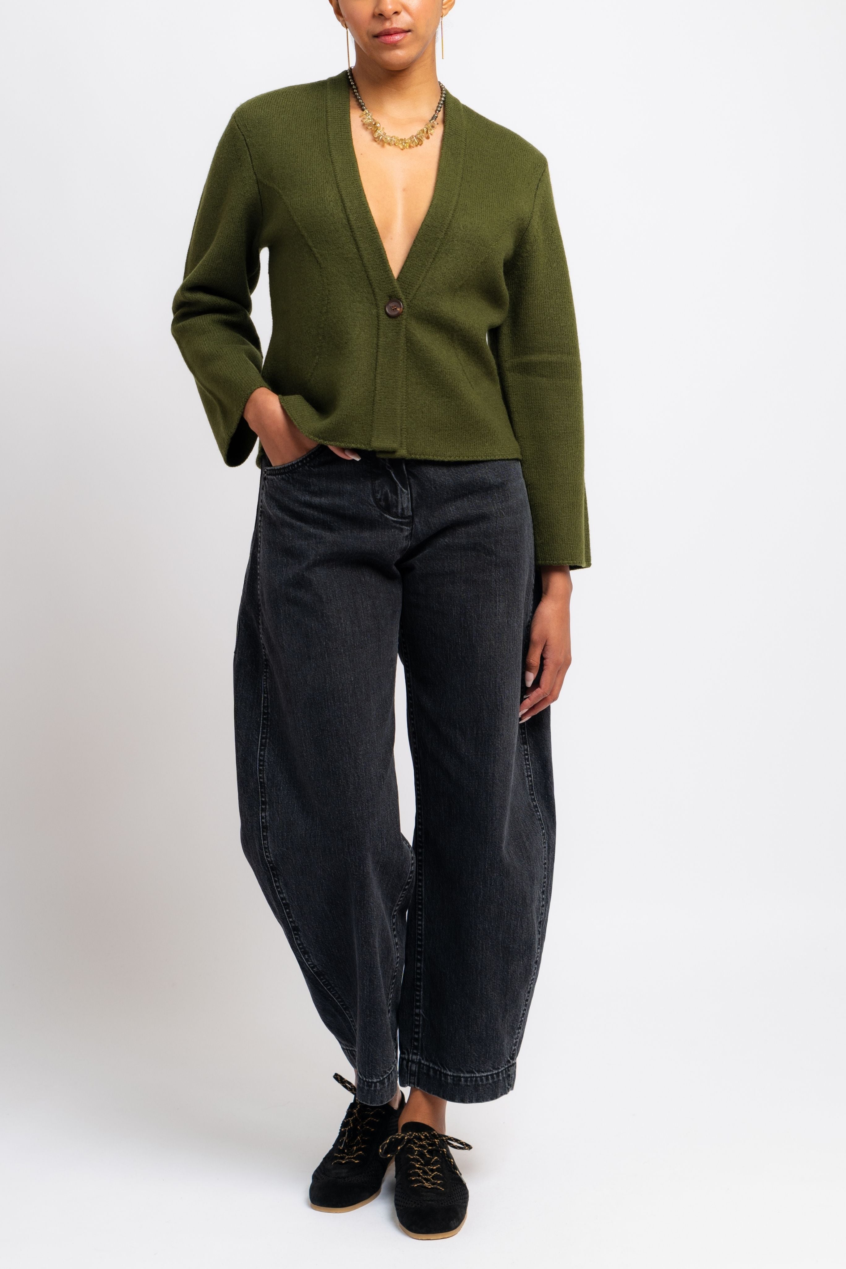 Dali Green Merino Wool Cardigan