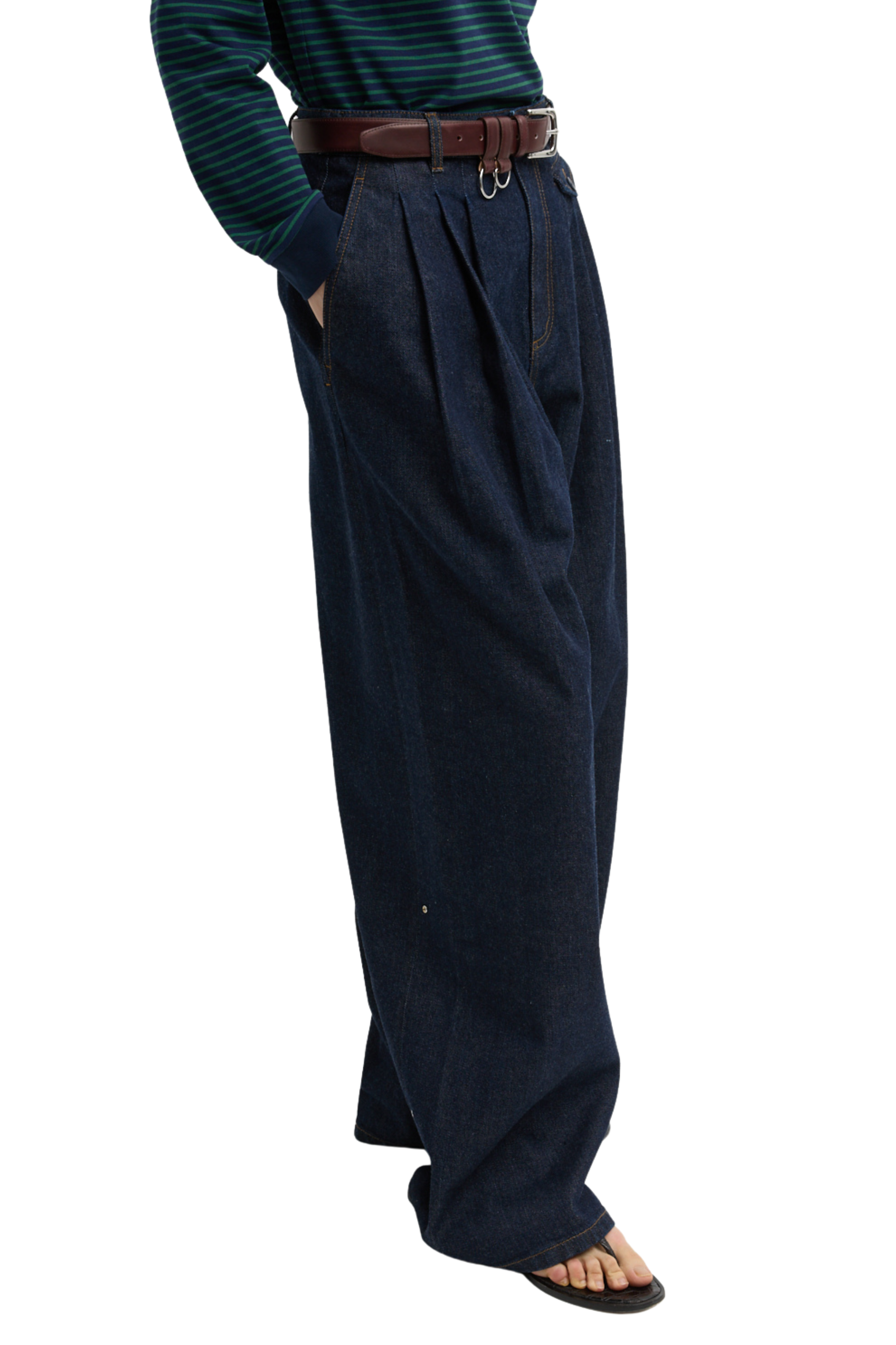 Indigo Denim Triple Pleat Jean