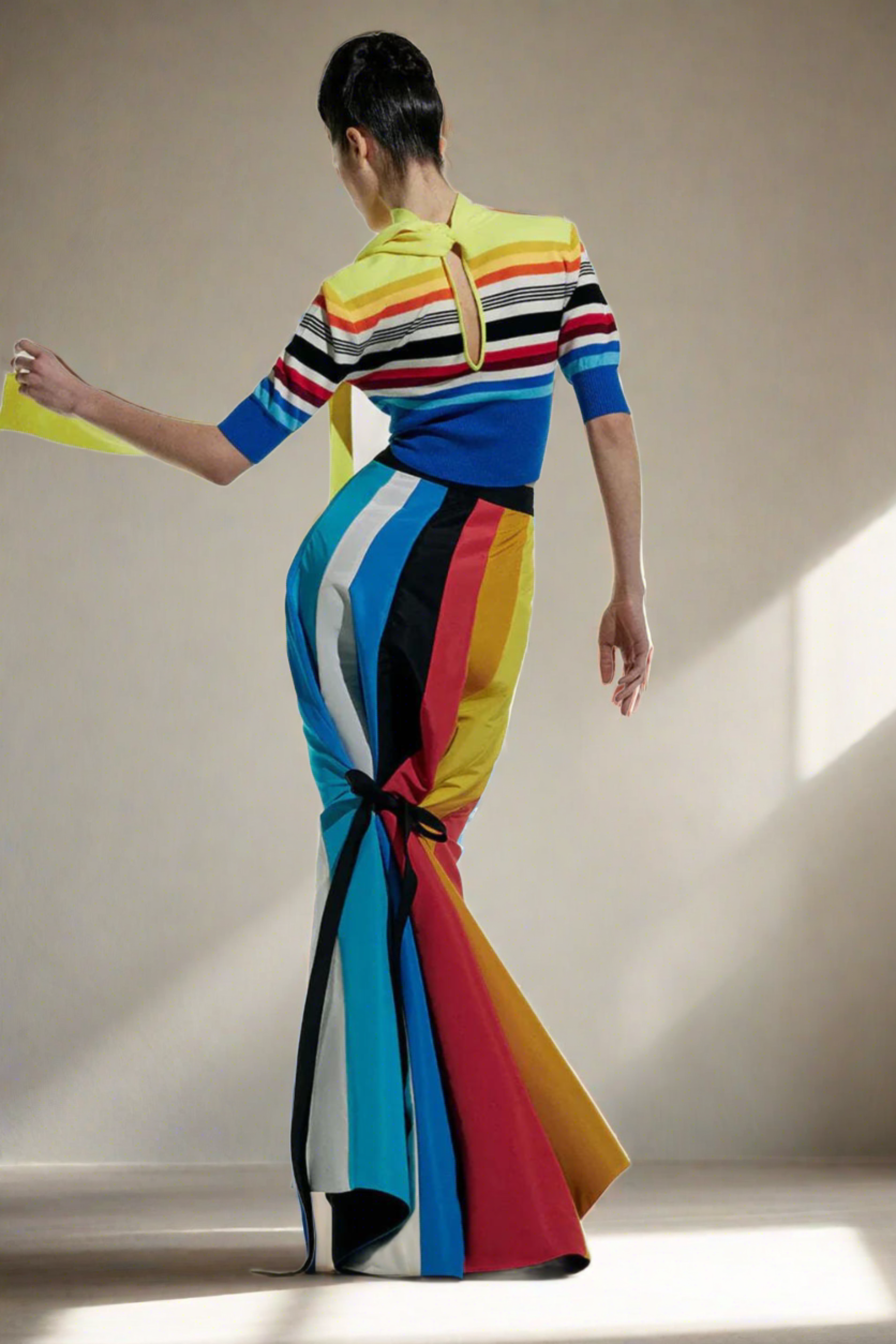 CHRISTOPHER JOHN ROGERS Stripe Tie Back Trumpet Maxi Skirt