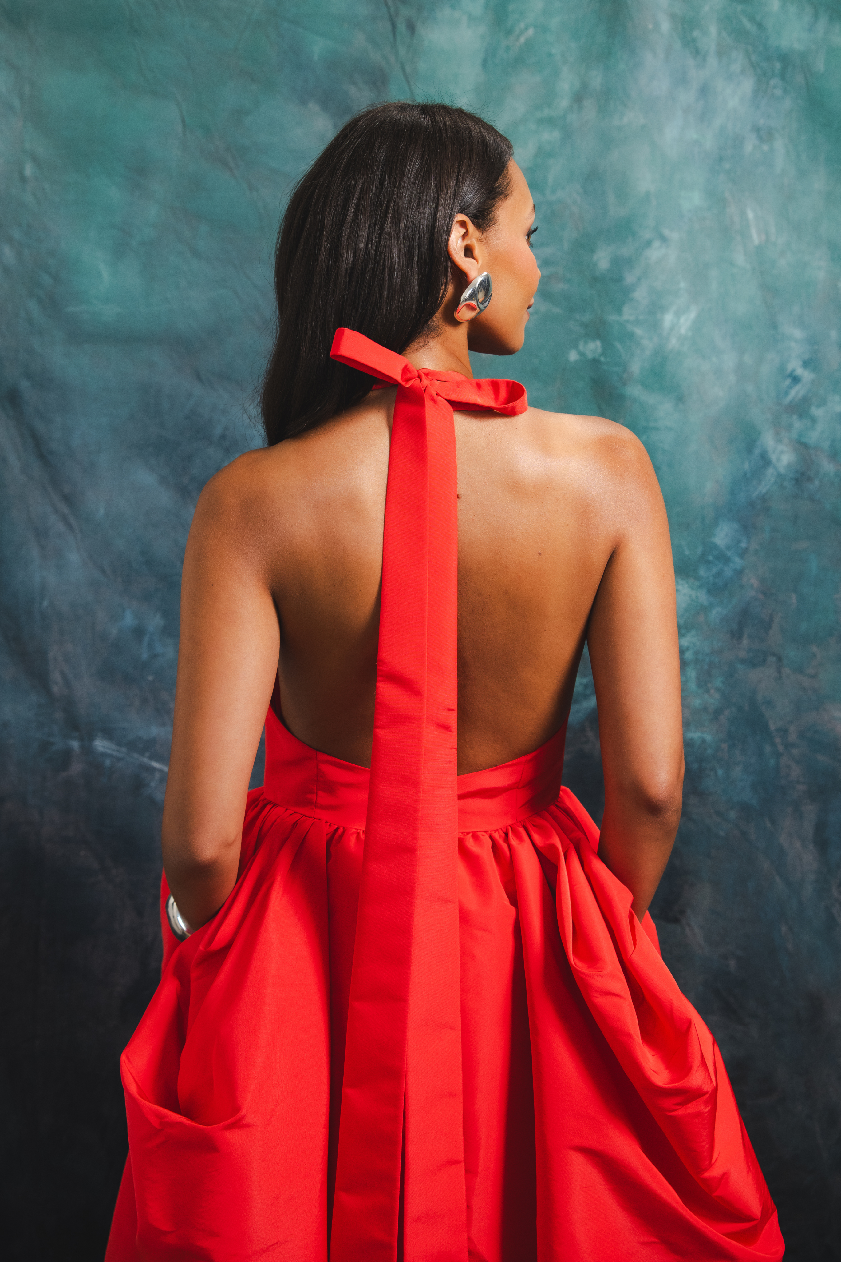 Silk Pleated Bust Umbrella Dress