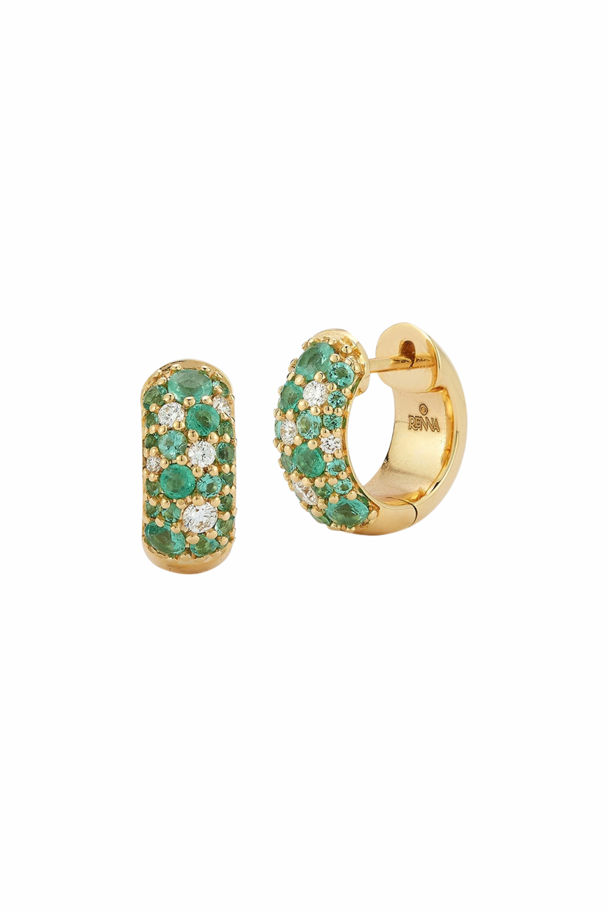 Tidepool Huggie Hoops - Emerald/18k Gold