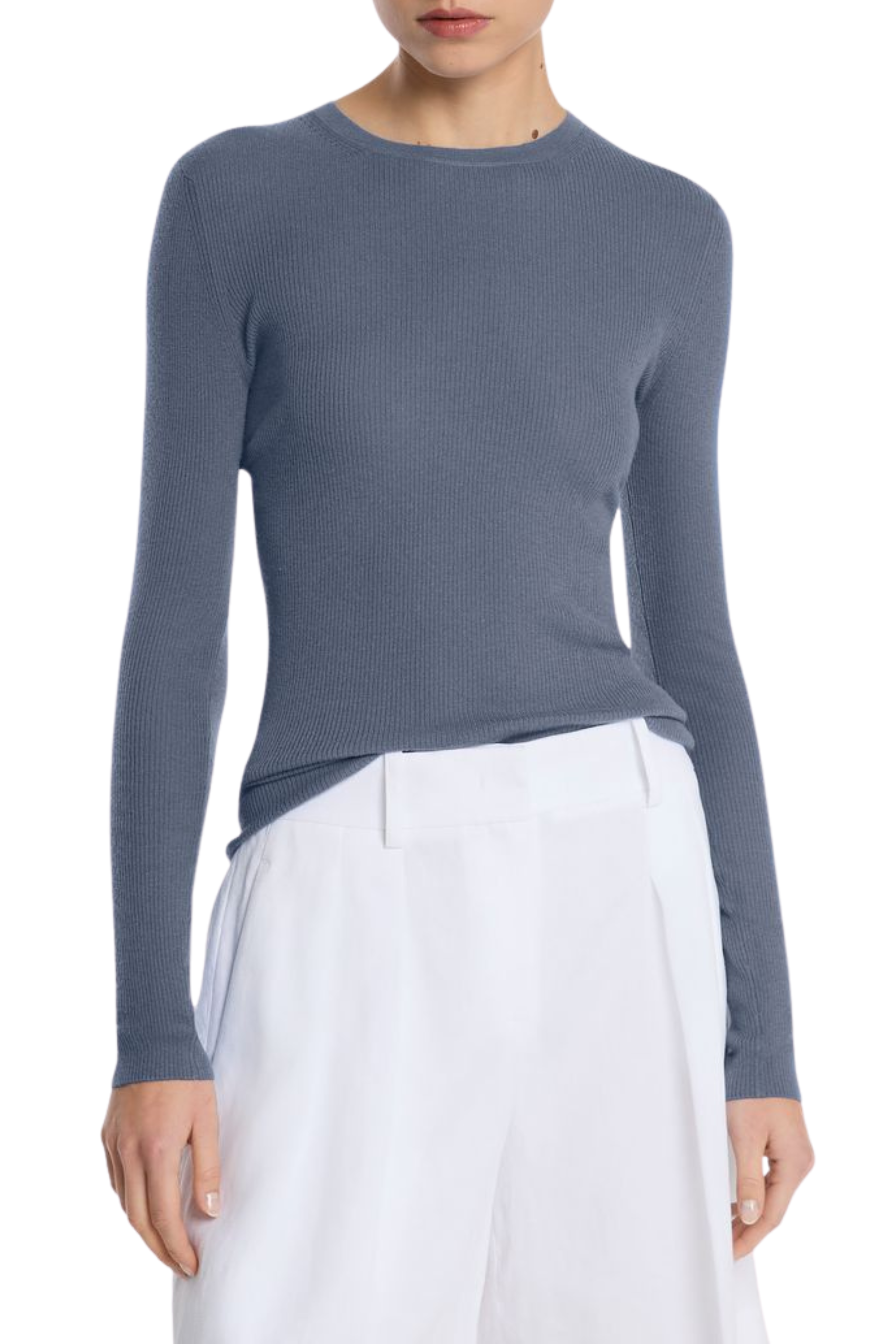 Hutton Ribbed Crewneck Pullover in Steel