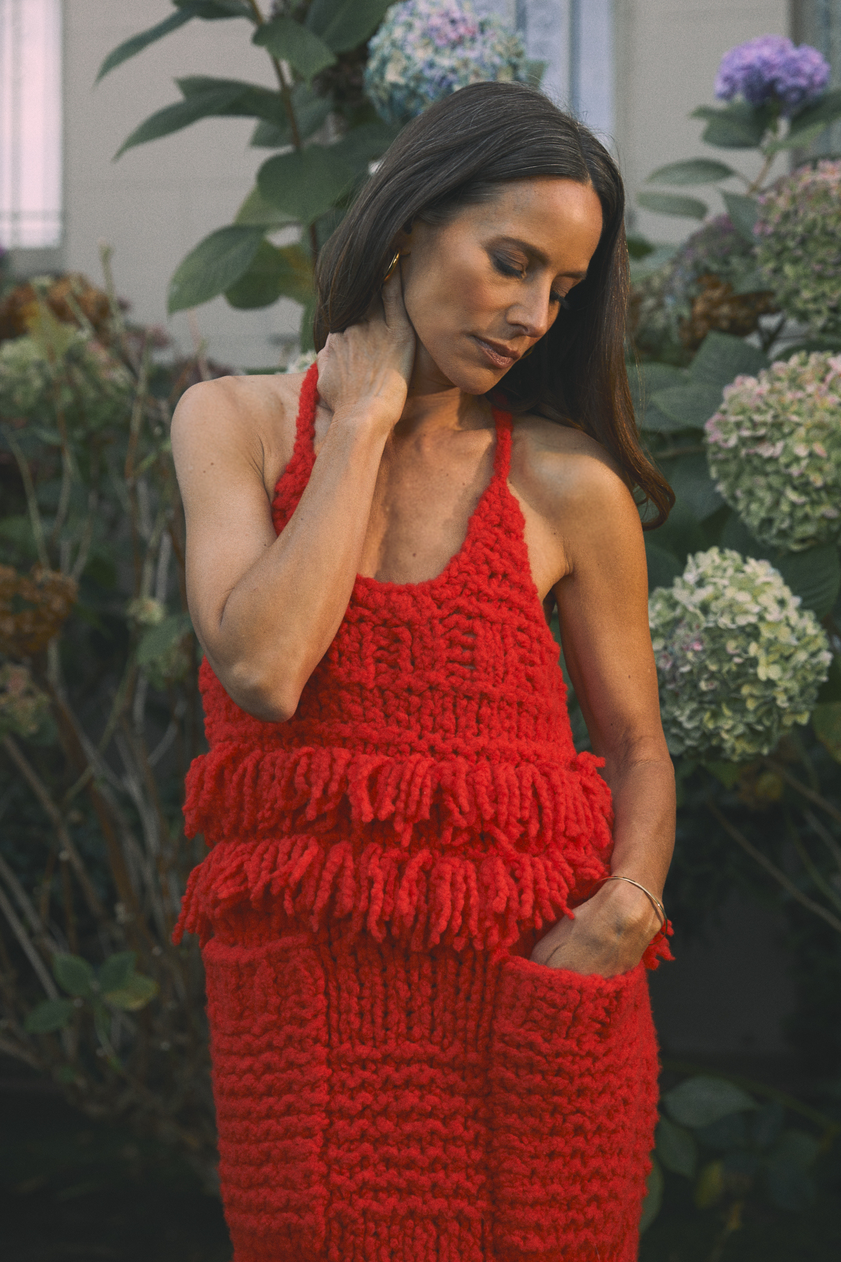 CHRISTOPHER JOHN ROGERS Handknit Fringe Maxi Dress