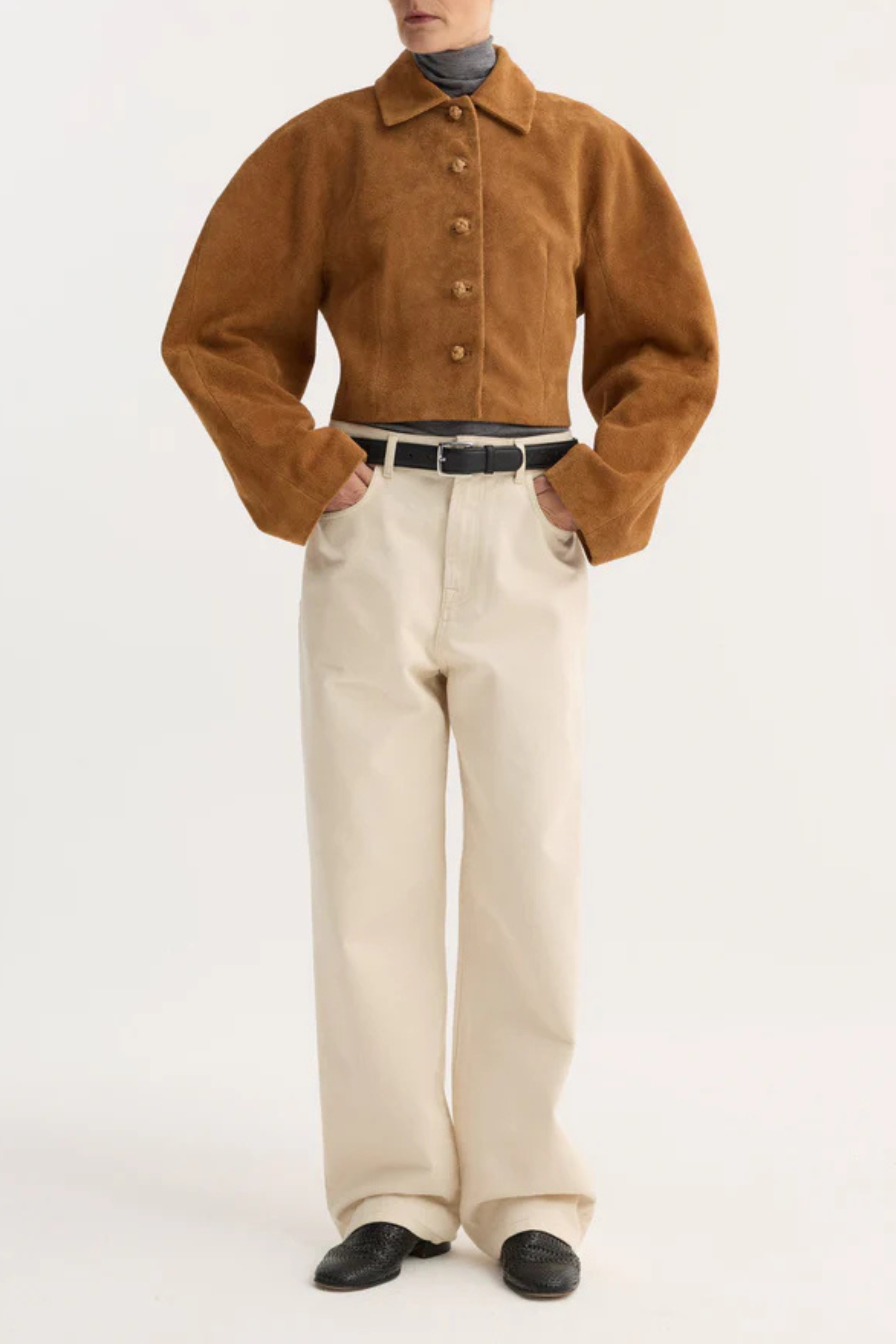 Rounded Textured Suede Jacket